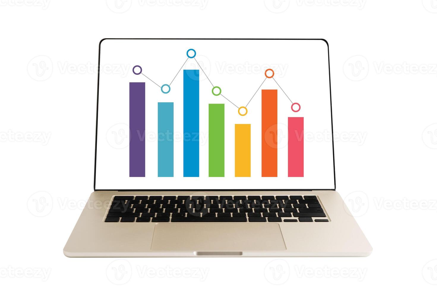 Laptop computer with bar graph on screen isolated on white background with clipping path. photo