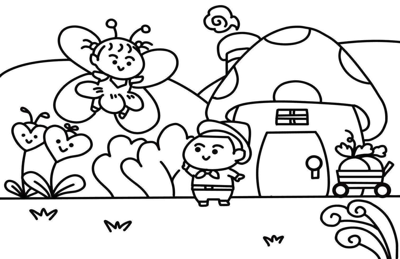Mushroom House fantasy coloring pages style. vector