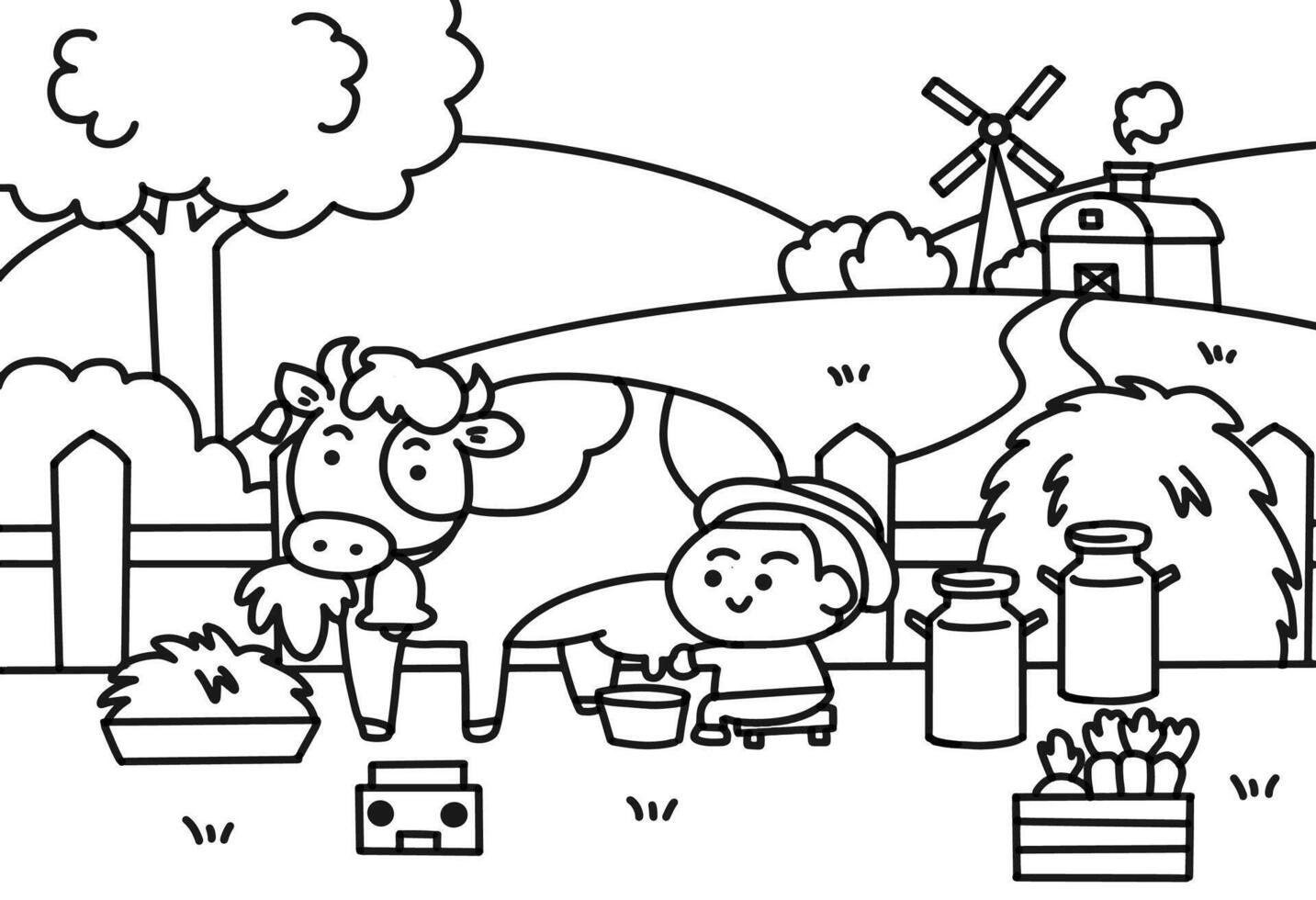 Cow milk farm doodle coloring pages style. vector