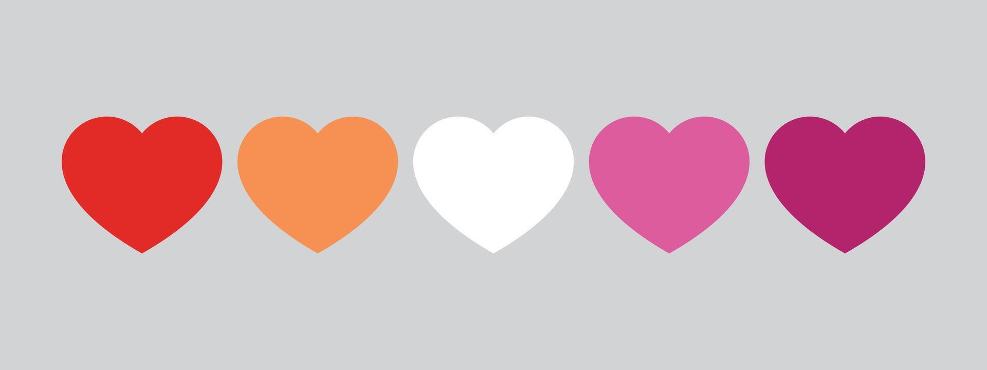 Orange white and pink colored heart icon as the colors of the lesbian flag. LGBTQI concept. Flat design illustration. vector