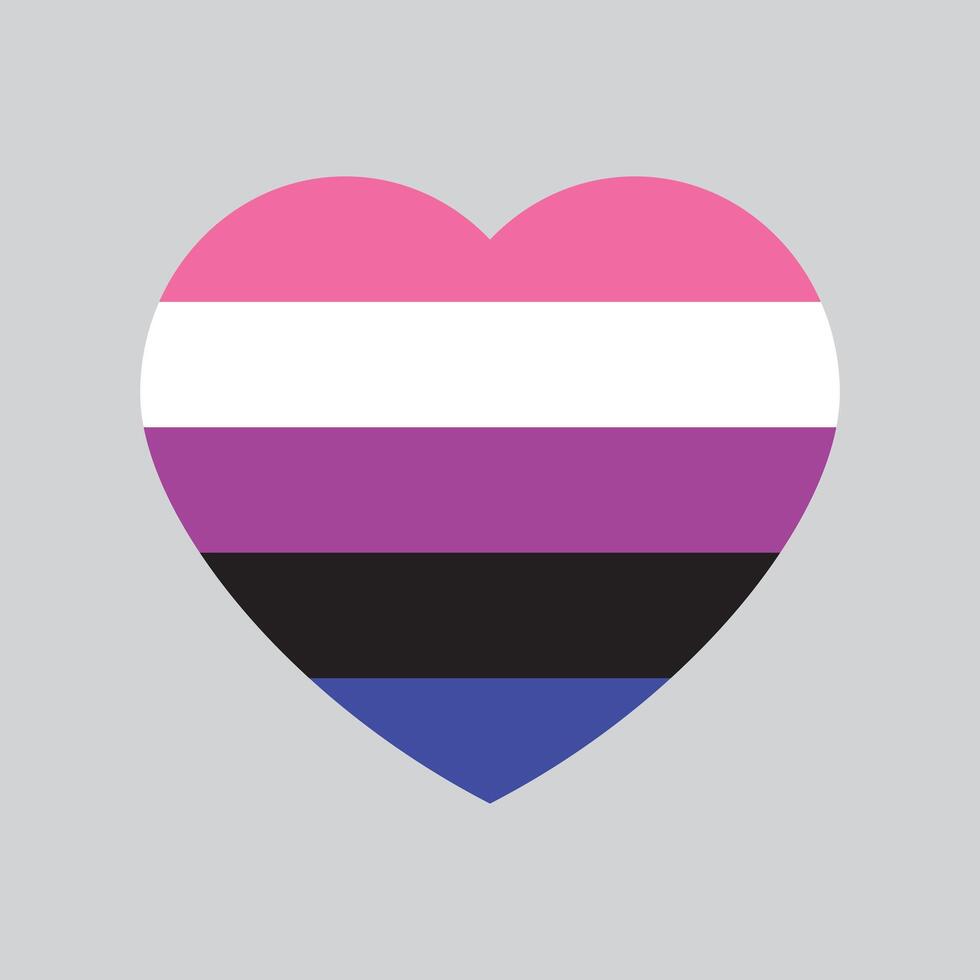 Pink, white, purple, black, blue colored heart icon, as the colors of the genderfluid flag. LGBTQI concept. Flat design illustration. vector