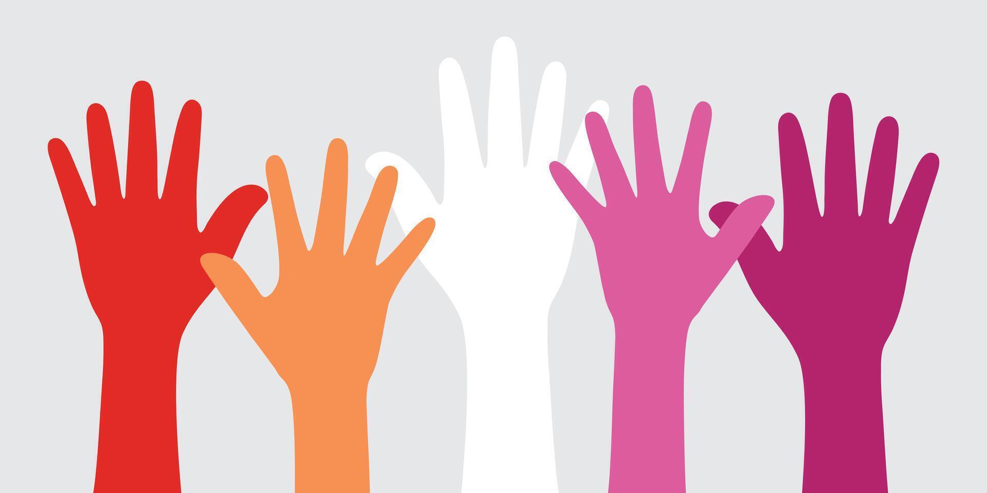 orange, white, and pink colored hands as the colors of the lesbian flag. Flat design illustration. vector