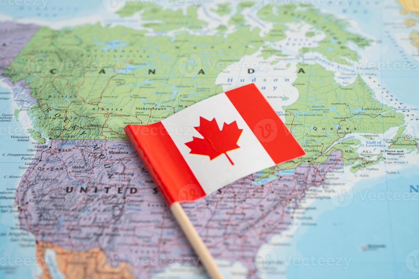 Bangkok, Thailand June 14, 2024, Canada flag on world map background. photo