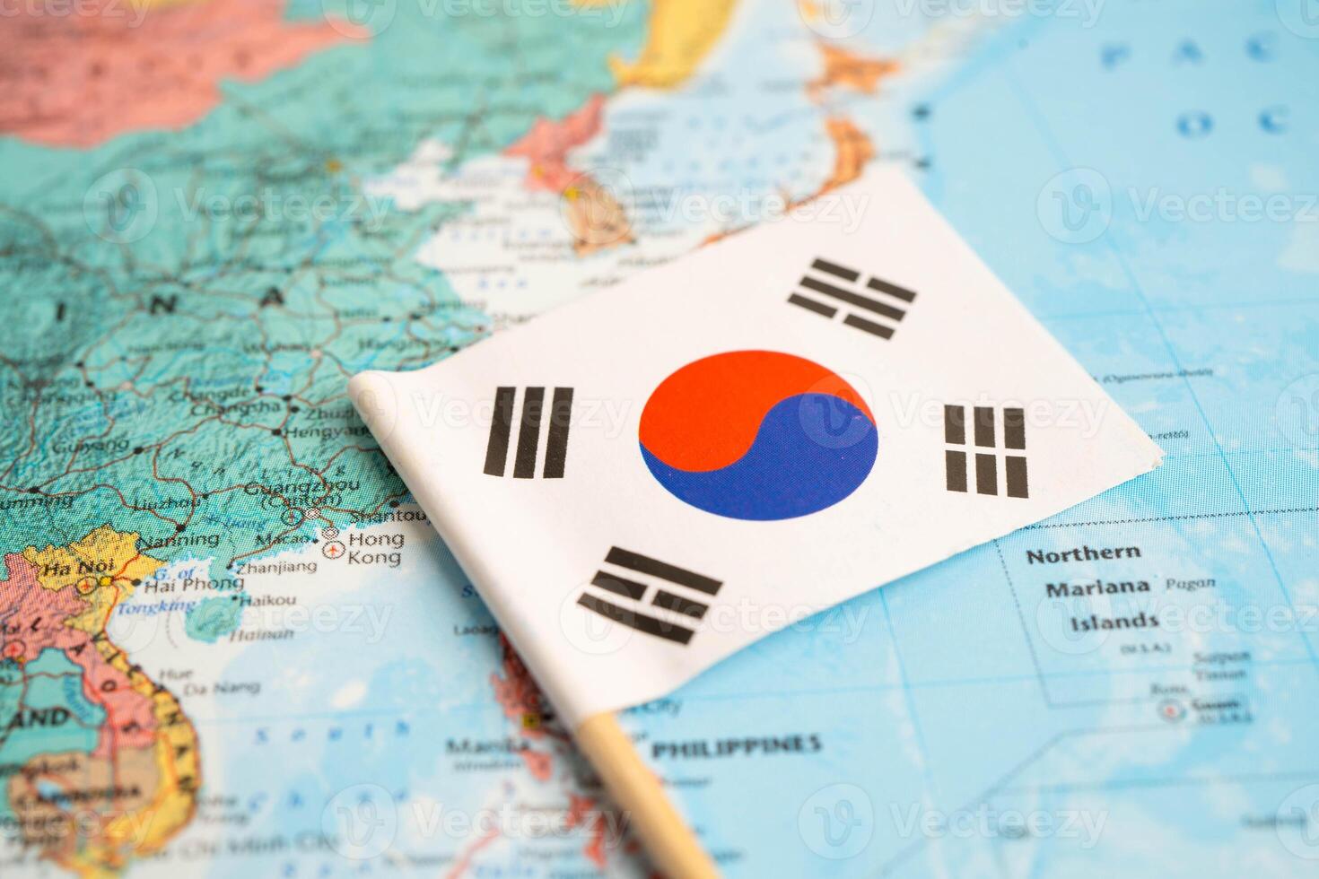 Bangkok, Thailand June 14, 2024, South Korea flag on world map background. photo