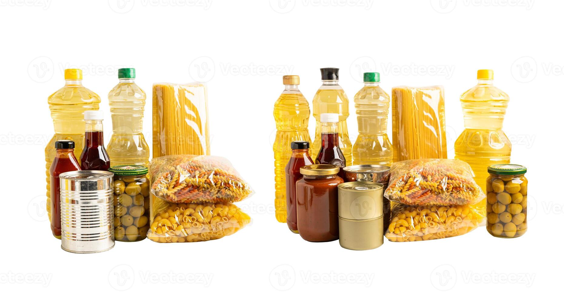 Vegetable oil and water in bottle isolated on white background. photo
