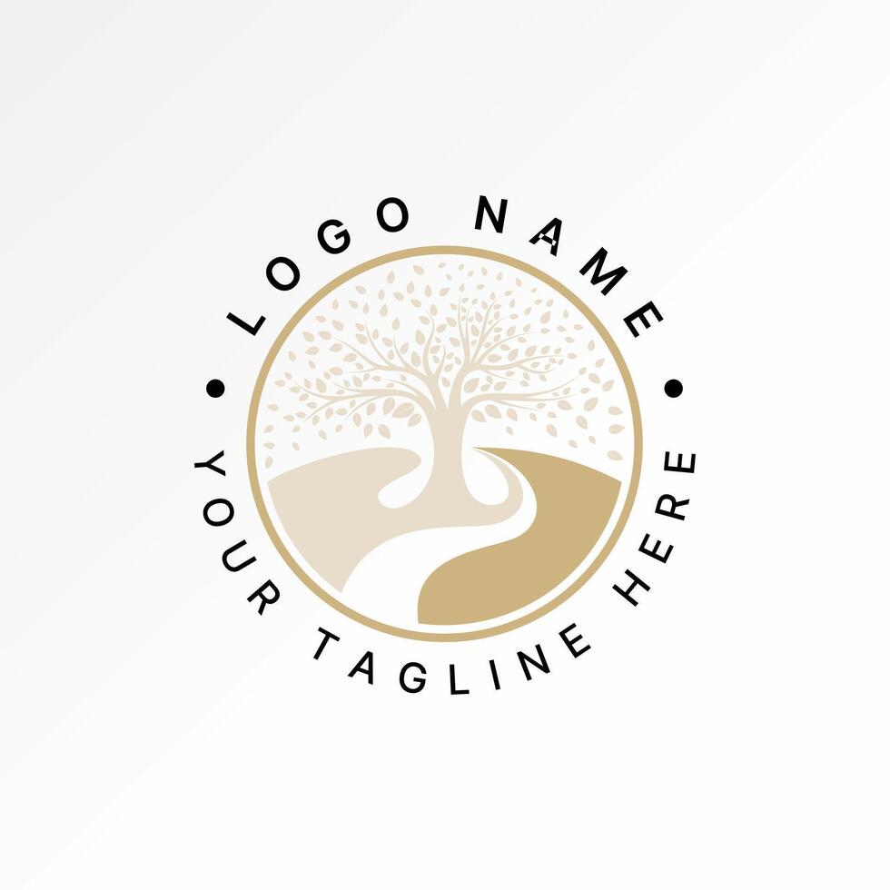 Logo design graphic concept creative abstract premium stock nature big tree plant leaves river around circle. Relate to forest botany park wood vector