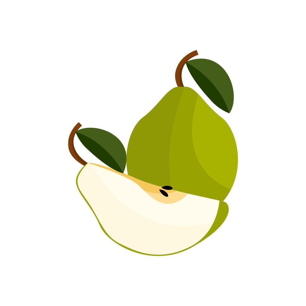Pear with green leaf illustration vector