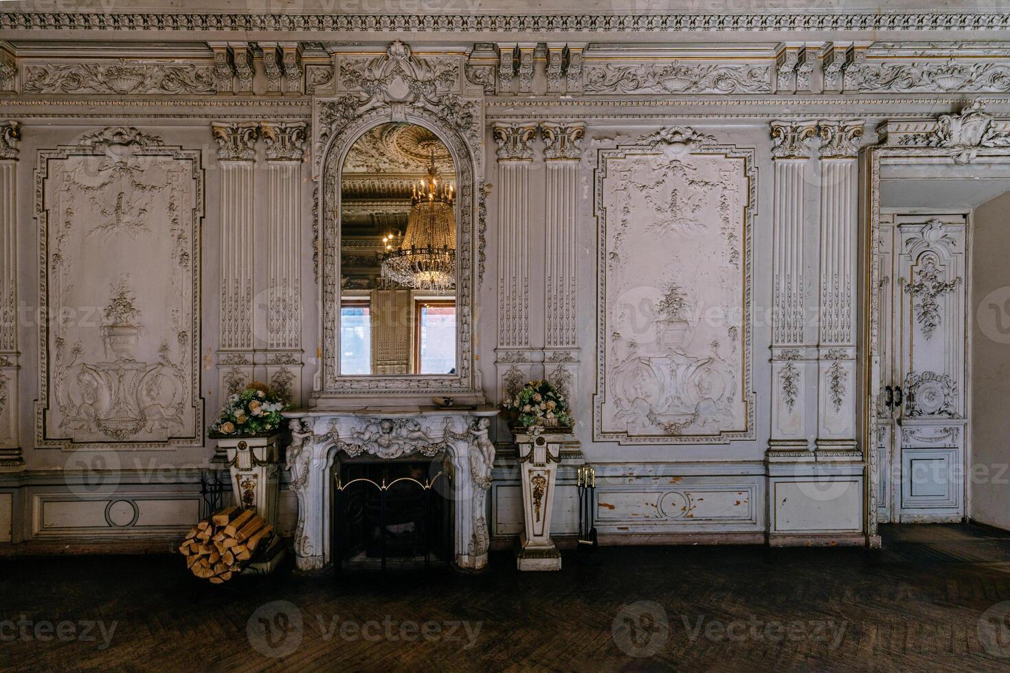 Large decorated baroque hall at old Brusnitsyns' mansion in St. Petersburg, Russia, May 12, 2024 photo