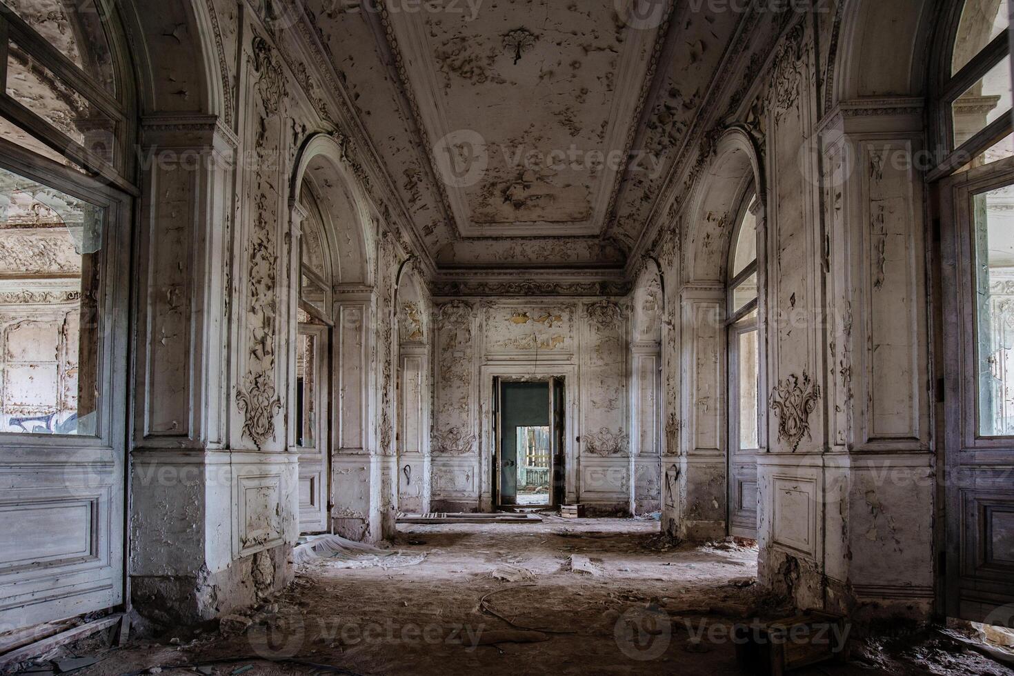 Old ruined abandoned Palace of the Grand Prince Mikhail Nikolaevich Romanov. Manor Mikhailovka in Peterhof photo