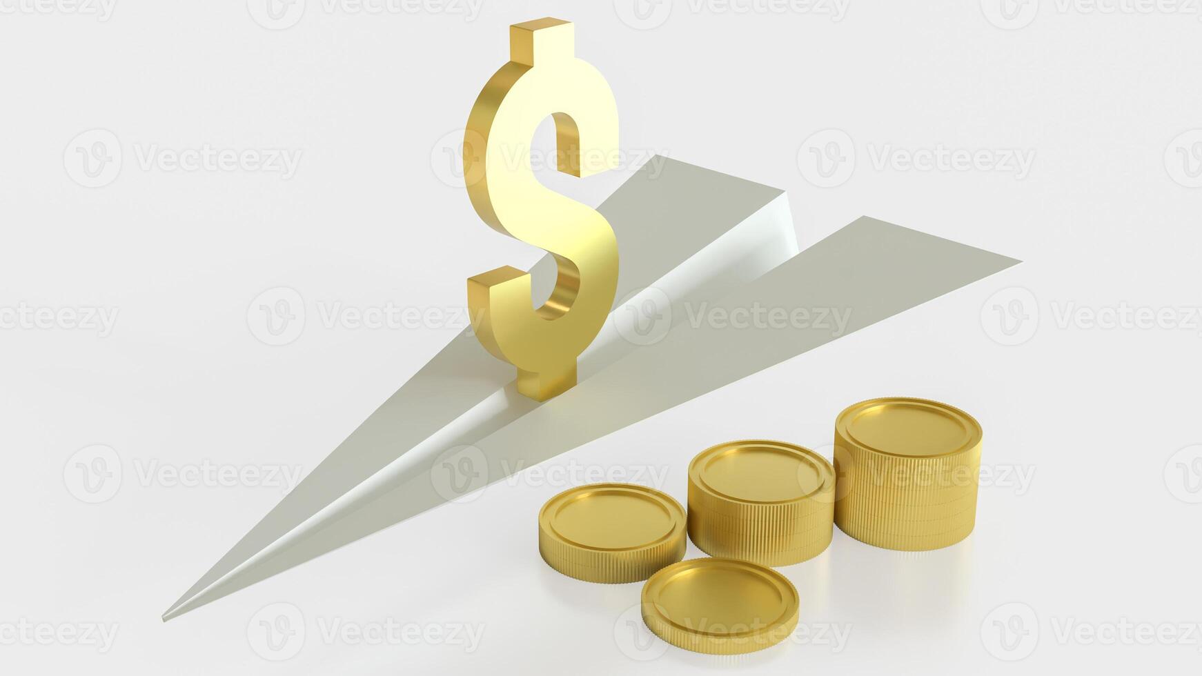 The Gold Dollar symbol on paper plane for Business concept 3d rendering. photo