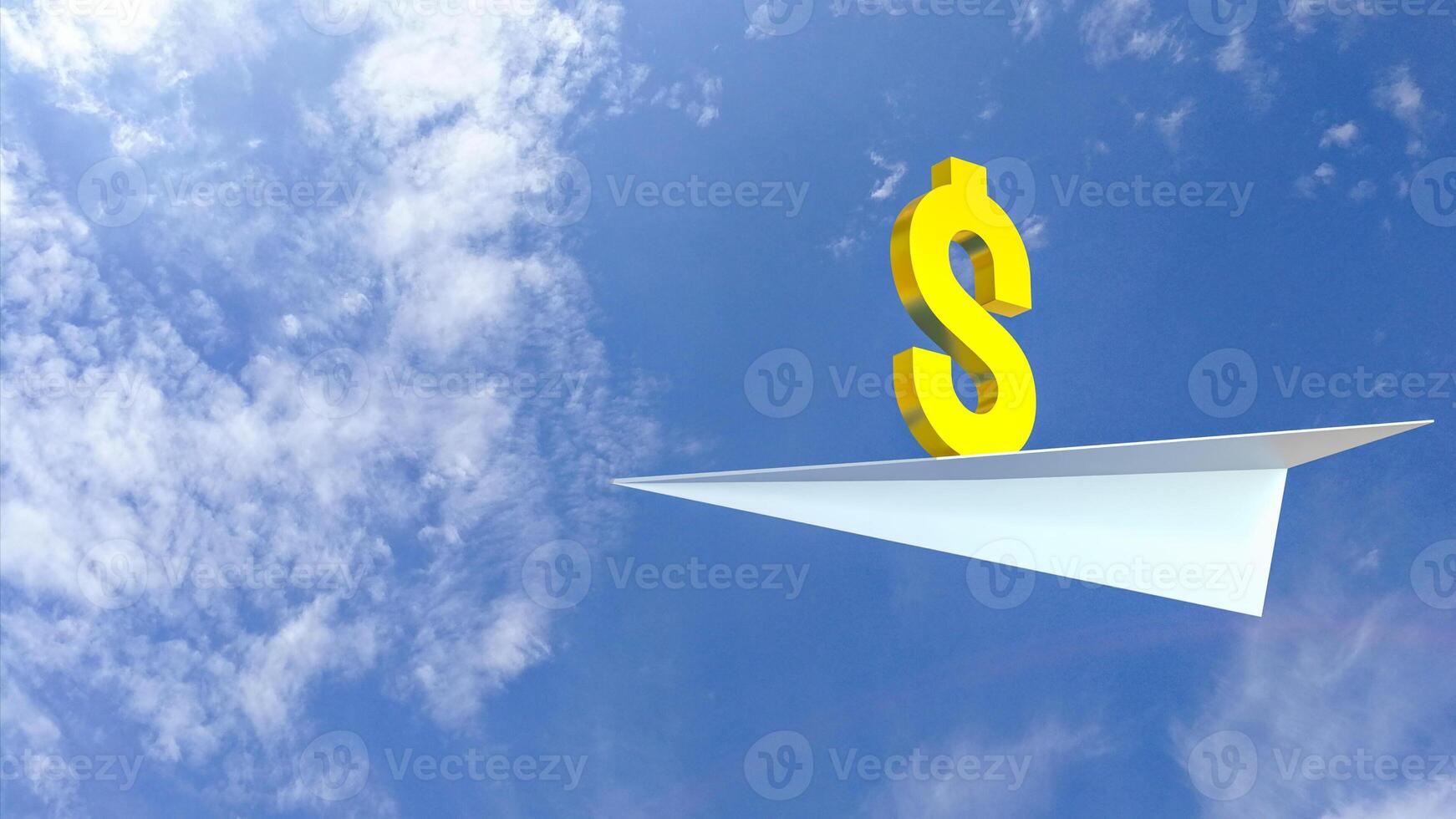 The Gold Dollar symbol on paper plane for Business concept 3d rendering. photo