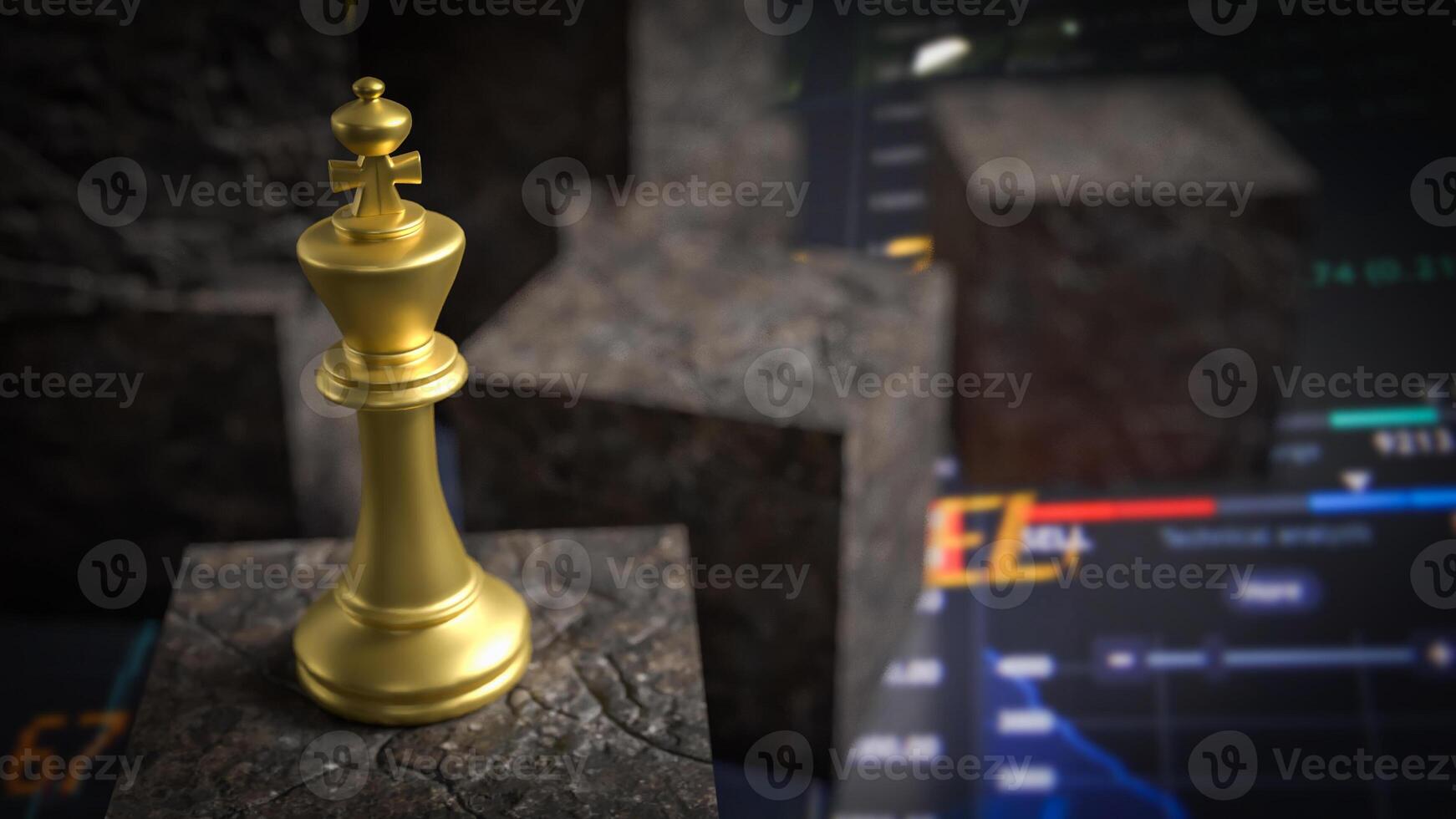 The gold king chess on cube stone for Business or abstract concept 3d rendering. photo