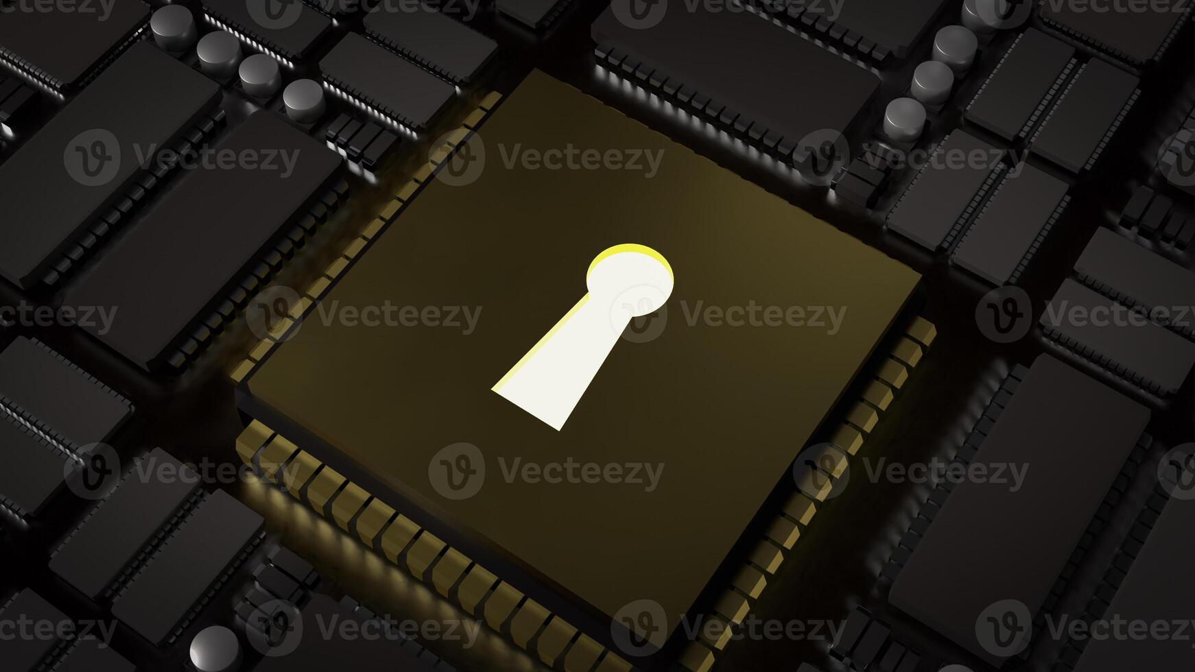 The Lock on pcb Board for technology security concept 3d rendering. photo