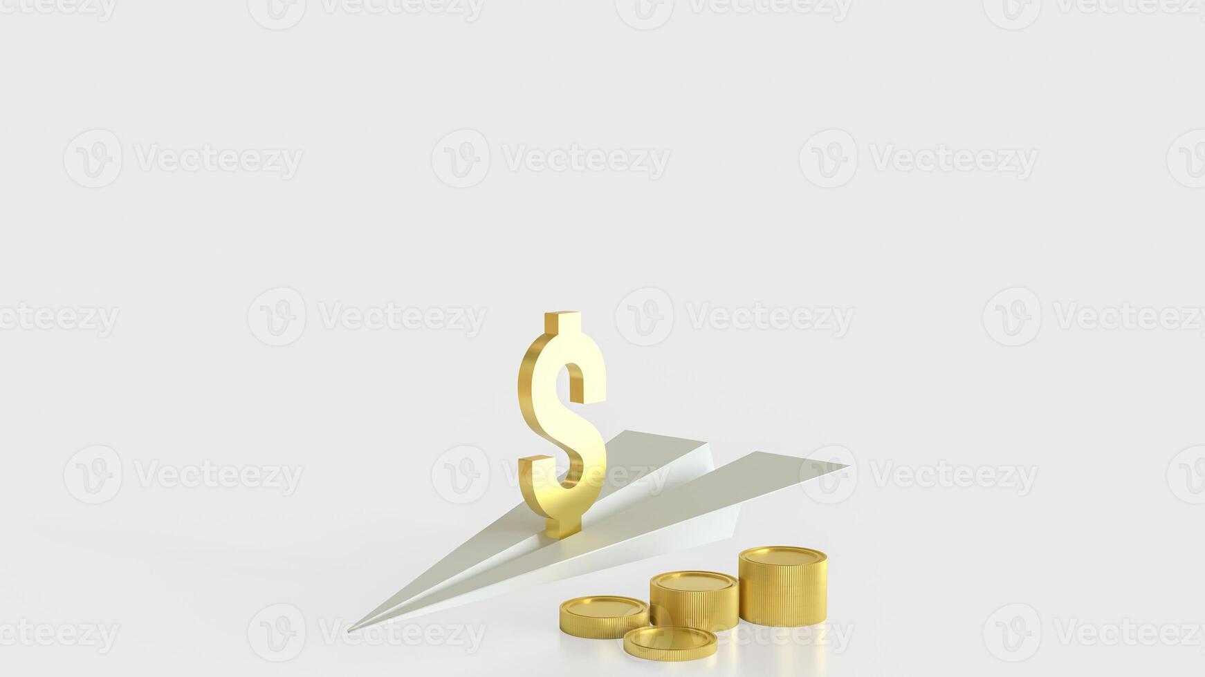 The Gold Dollar symbol on paper plane for Business concept 3d rendering. photo