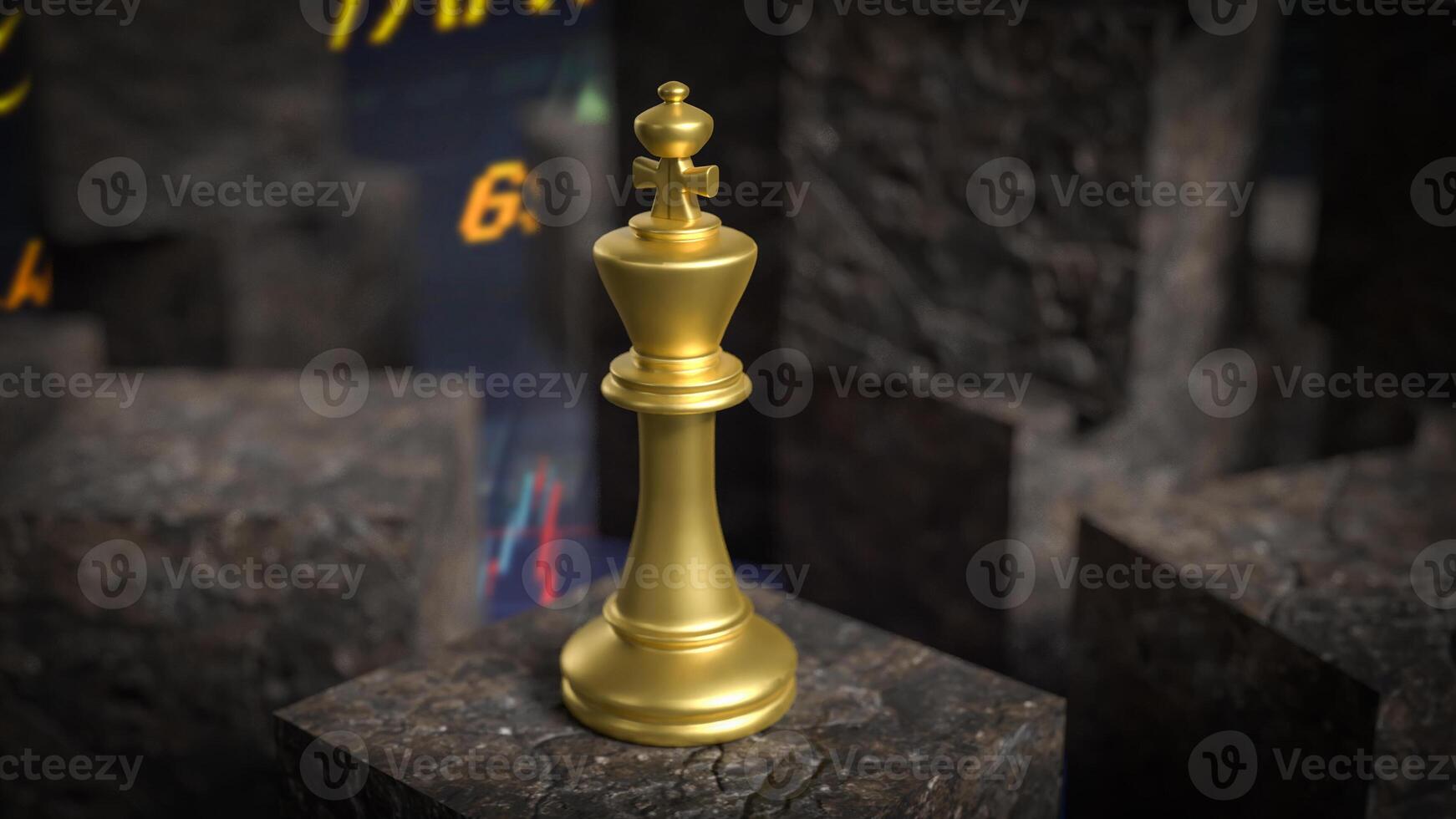 The gold king chess on cube stone for Business or abstract concept 3d rendering. photo