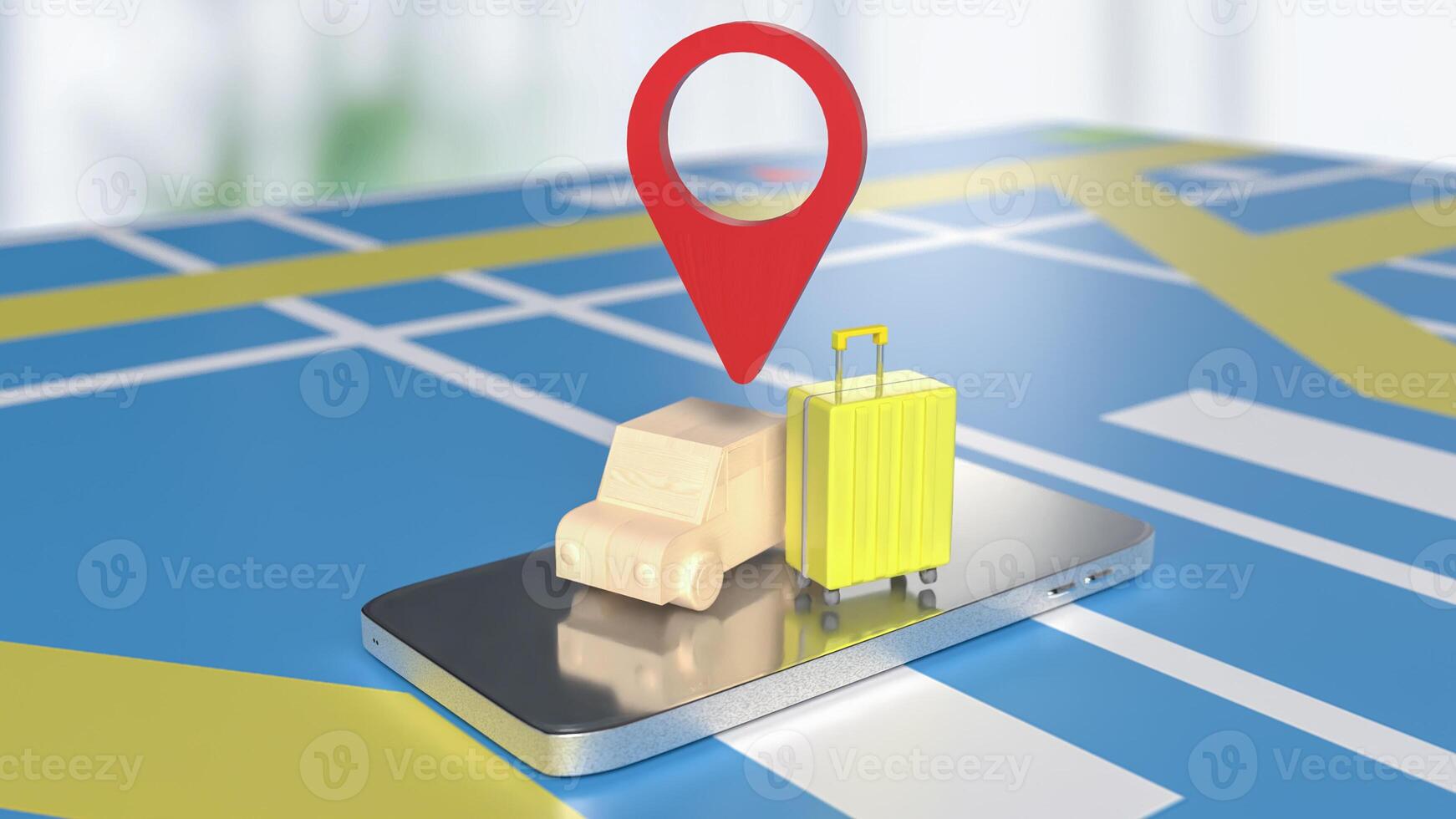 The Car and check point on mobile phone for travel or applications concept 3d rendering. photo