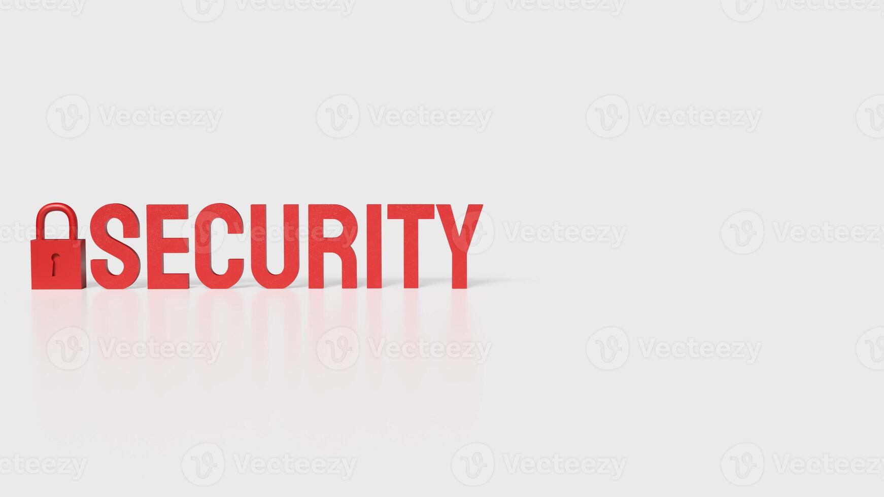 The lock and red security text on white background 3d rendering. photo