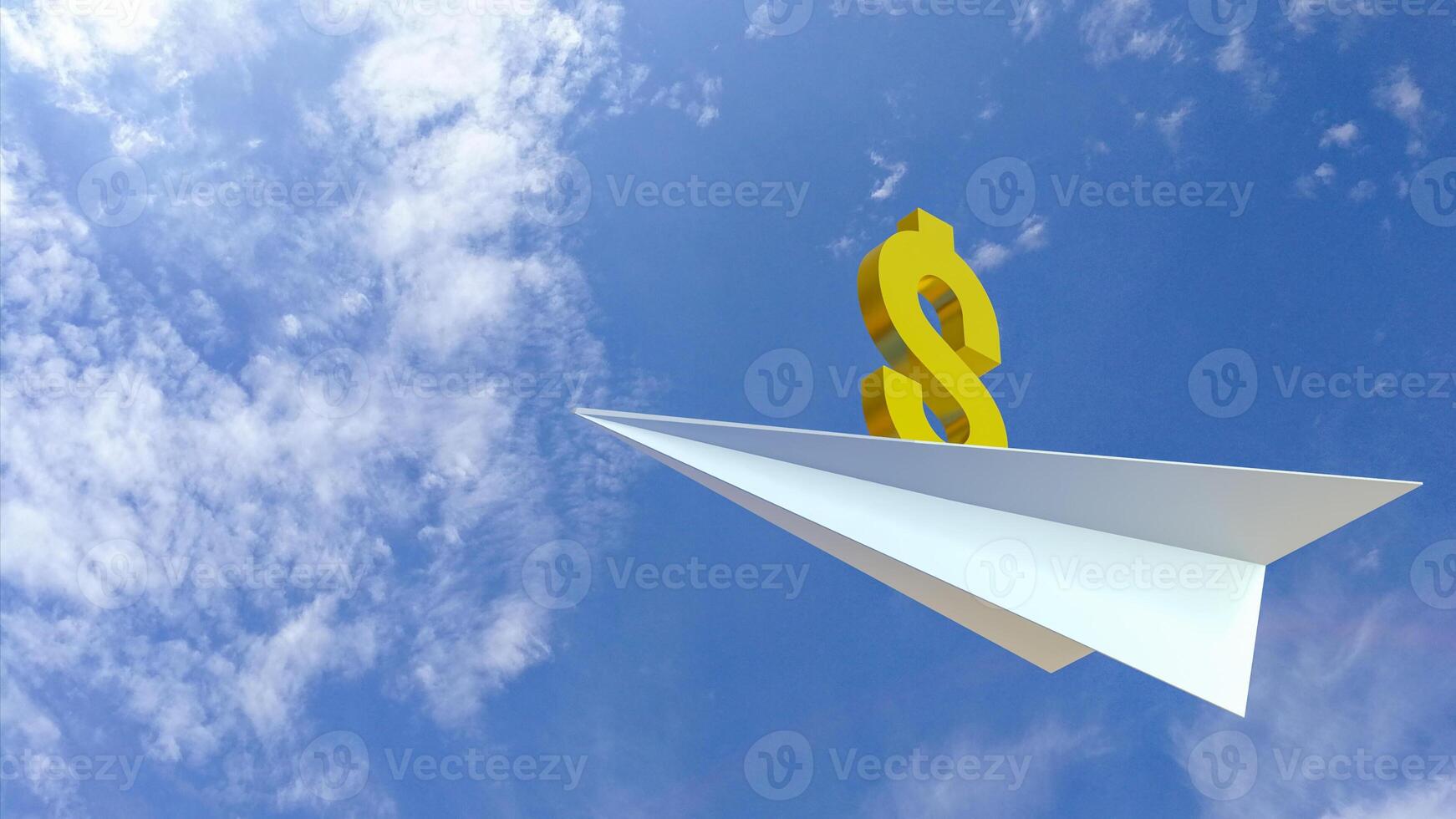 The Gold Dollar symbol on paper plane for Business concept 3d rendering. photo