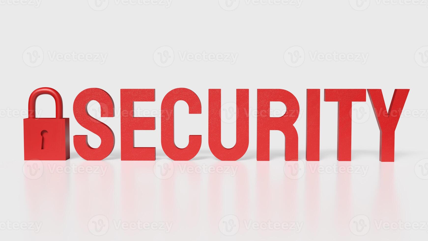 The lock and red security text on white background 3d rendering. photo