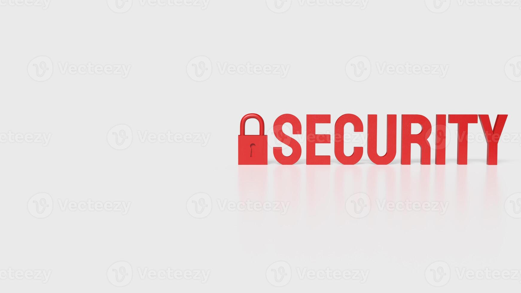 The lock and red security text on white background 3d rendering. photo