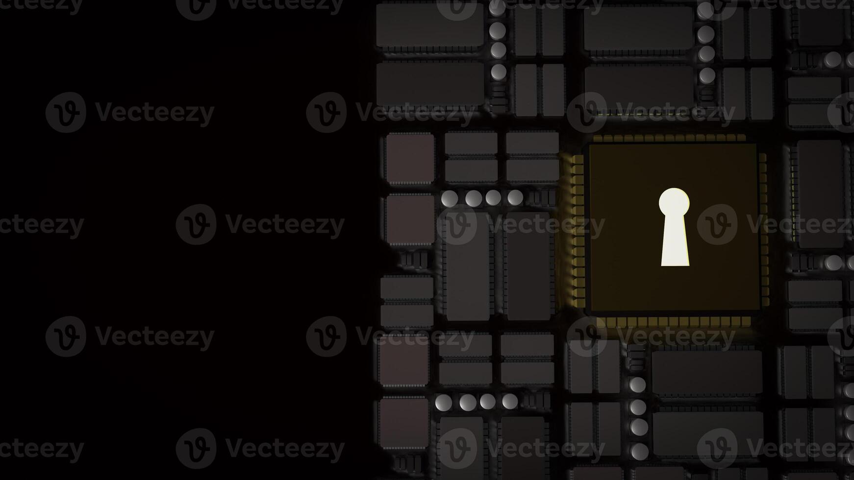 The Lock on pcb Board for technology security concept 3d rendering. photo
