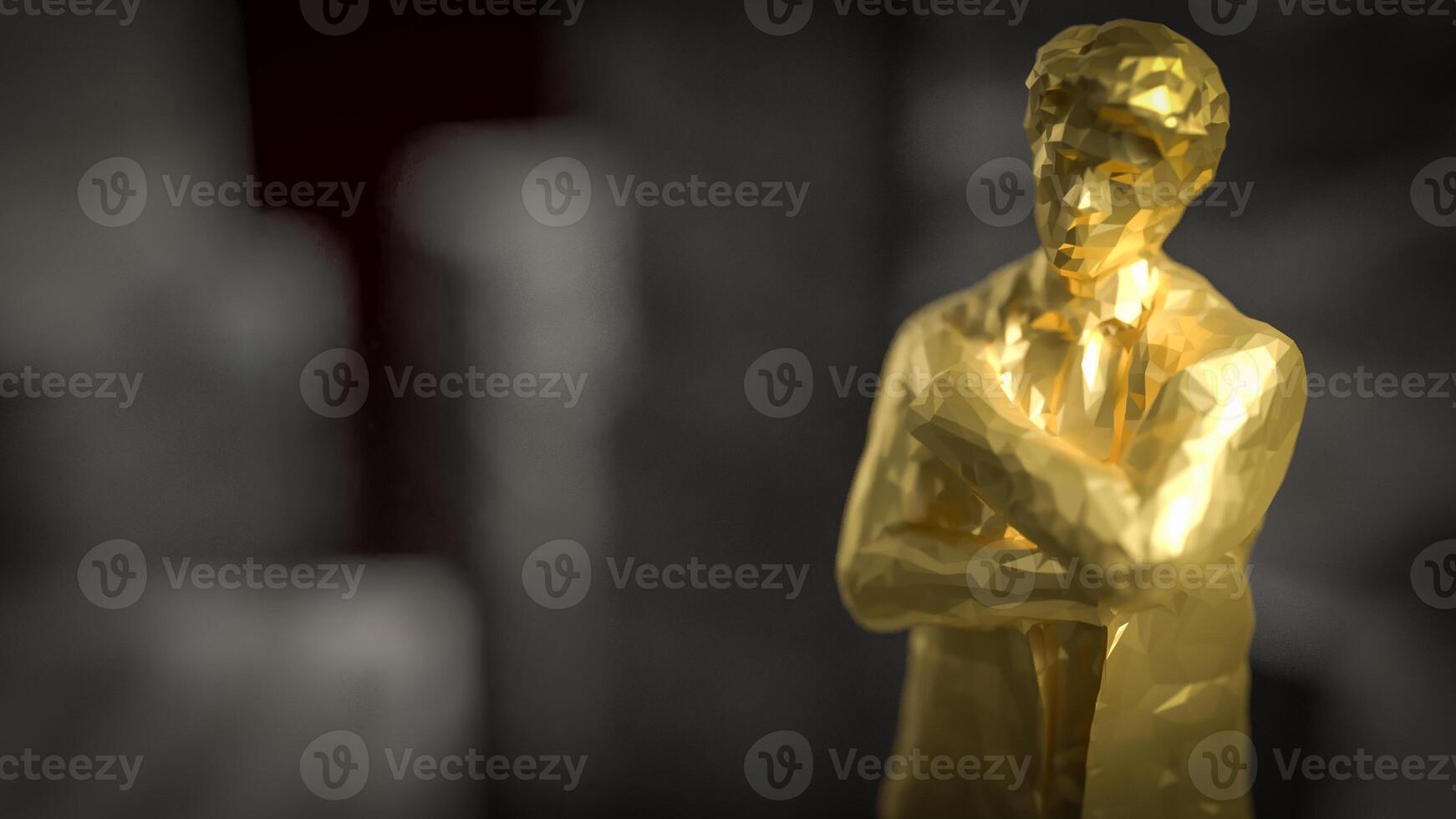 The gold business man stand on cube stone on black background 3d rendering. photo
