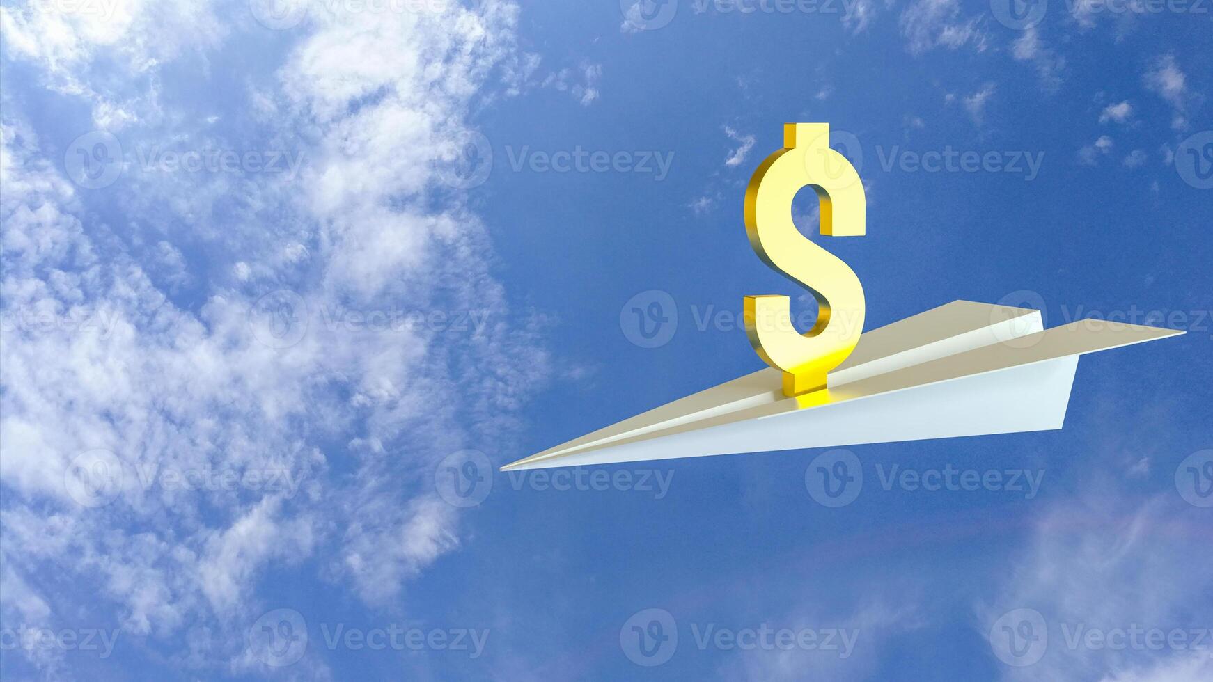 The Gold Dollar symbol on paper plane for Business concept 3d rendering. photo