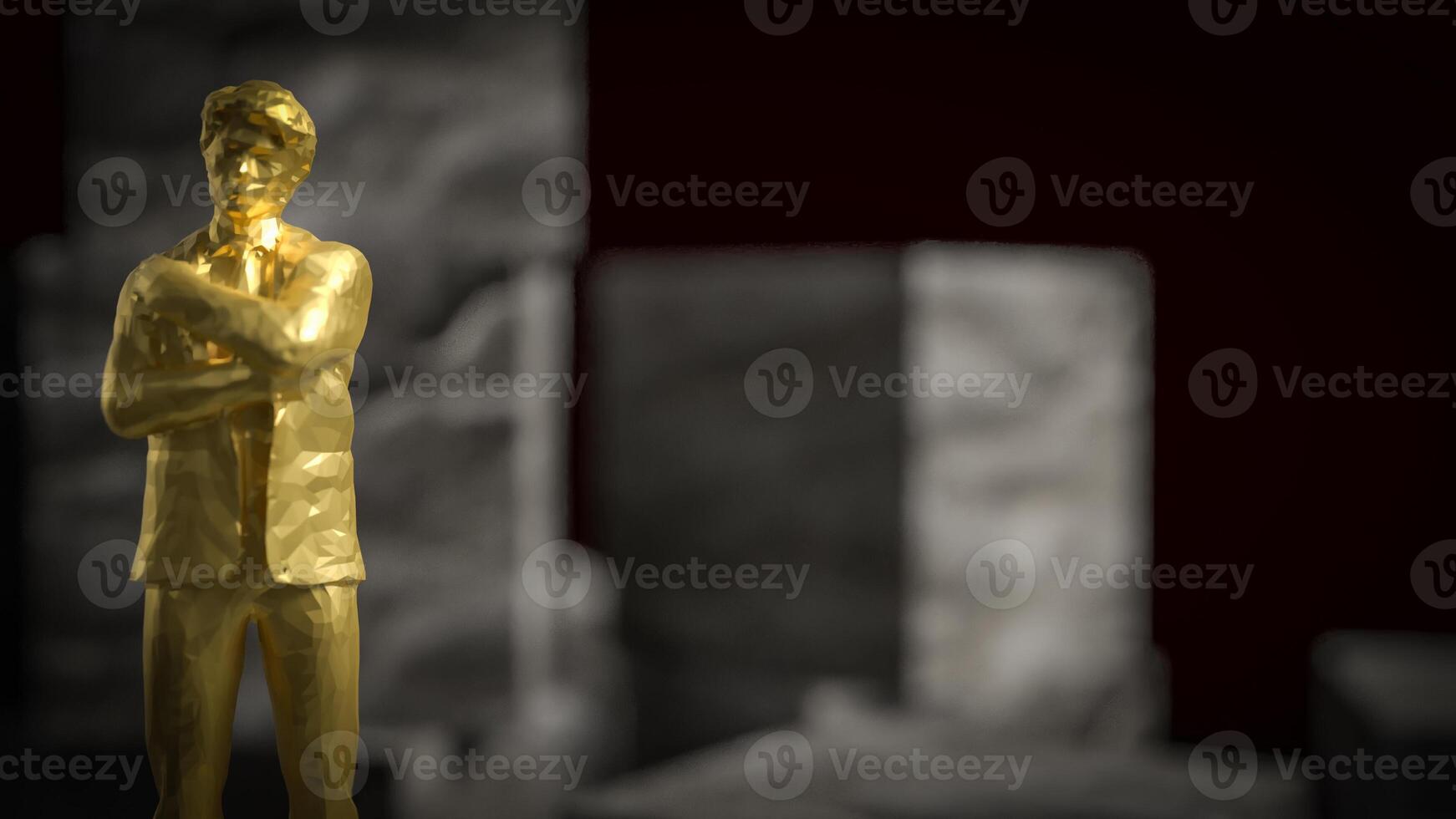 The gold business man stand on cube stone on black background 3d rendering. photo