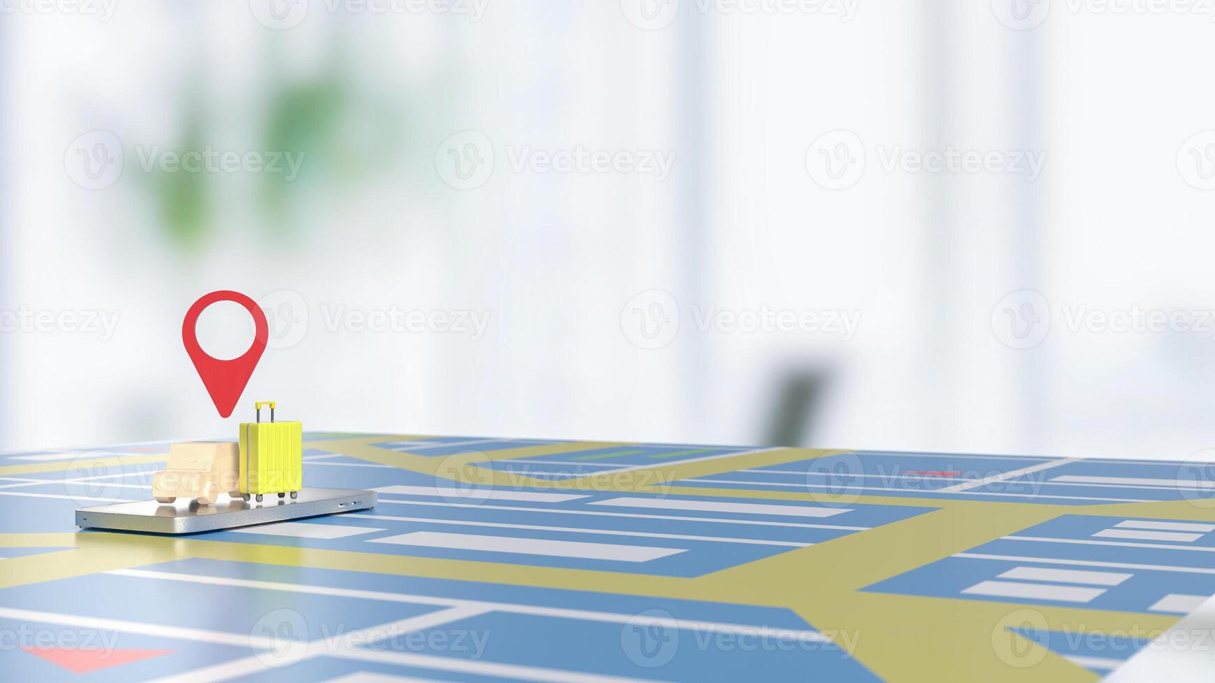 The Car and check point on mobile phone for travel or applications concept 3d rendering. photo