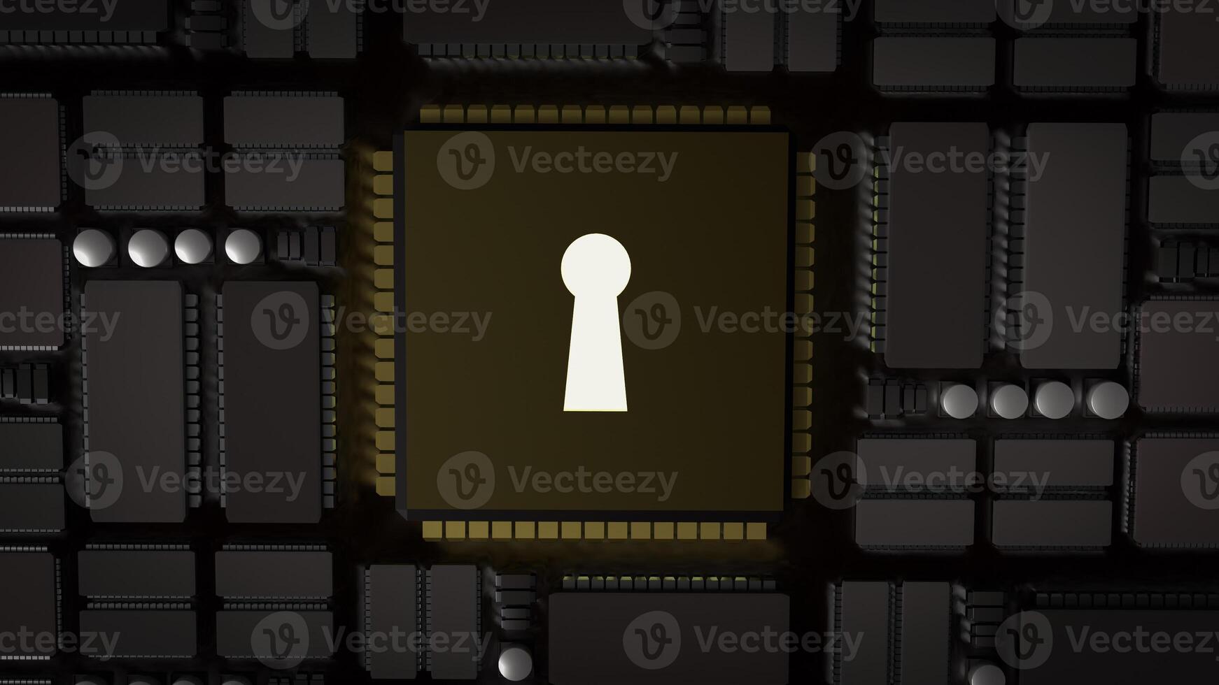 The Lock on pcb Board for technology security concept 3d rendering. photo