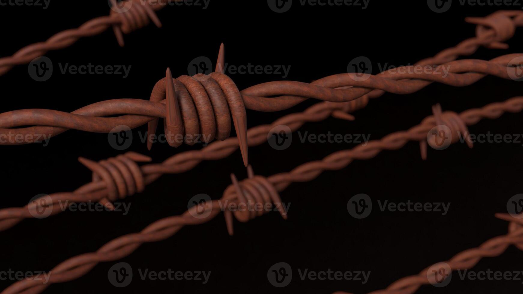 The rusty barbed wire on black Background for abstract or war concept 3d rendering. photo