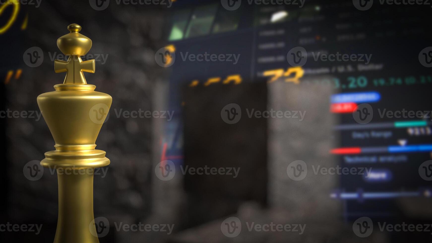 The gold king chess on cube stone for Business or abstract concept 3d rendering. photo