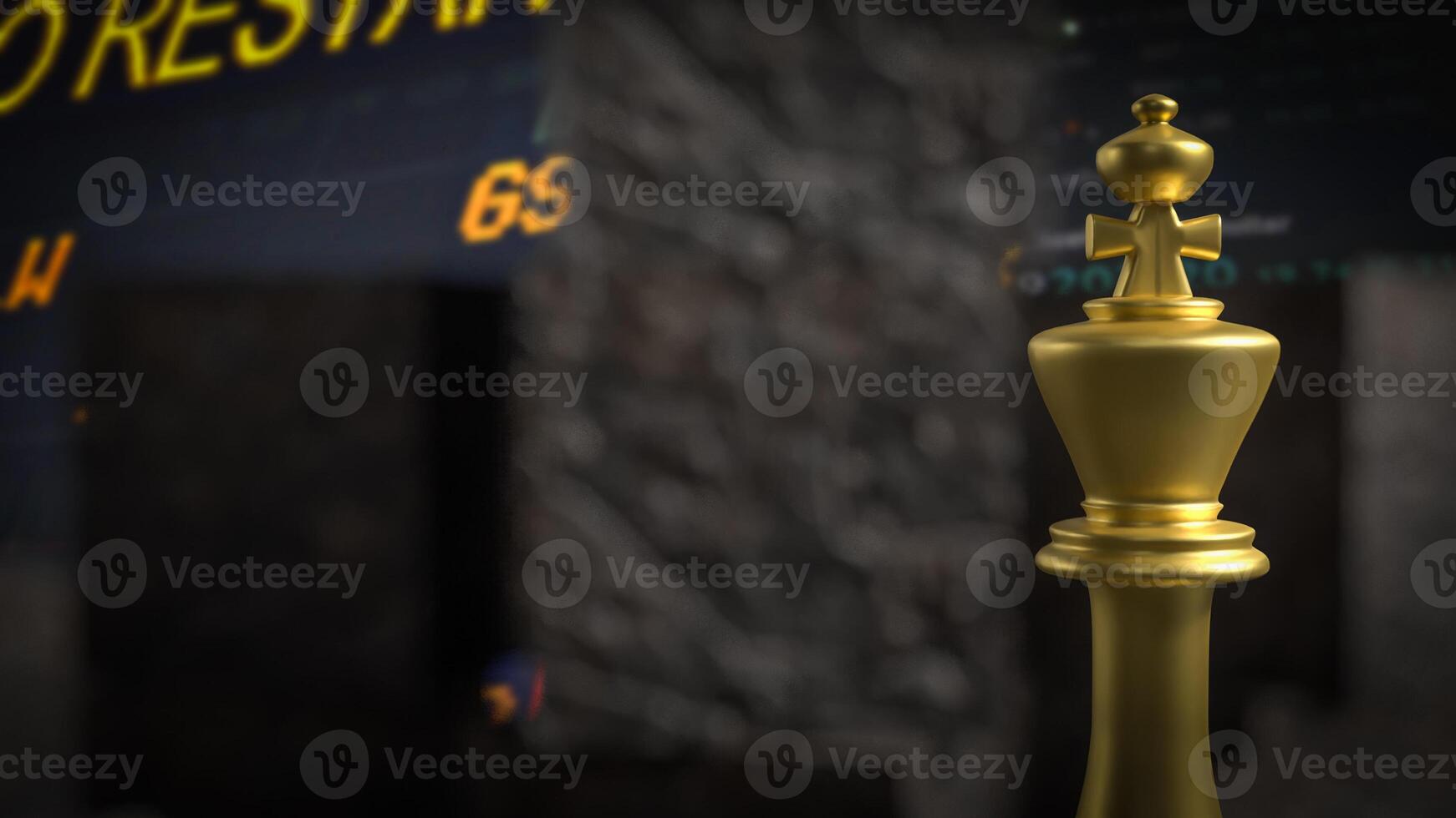 The gold king chess on cube stone for Business or abstract concept 3d rendering. photo