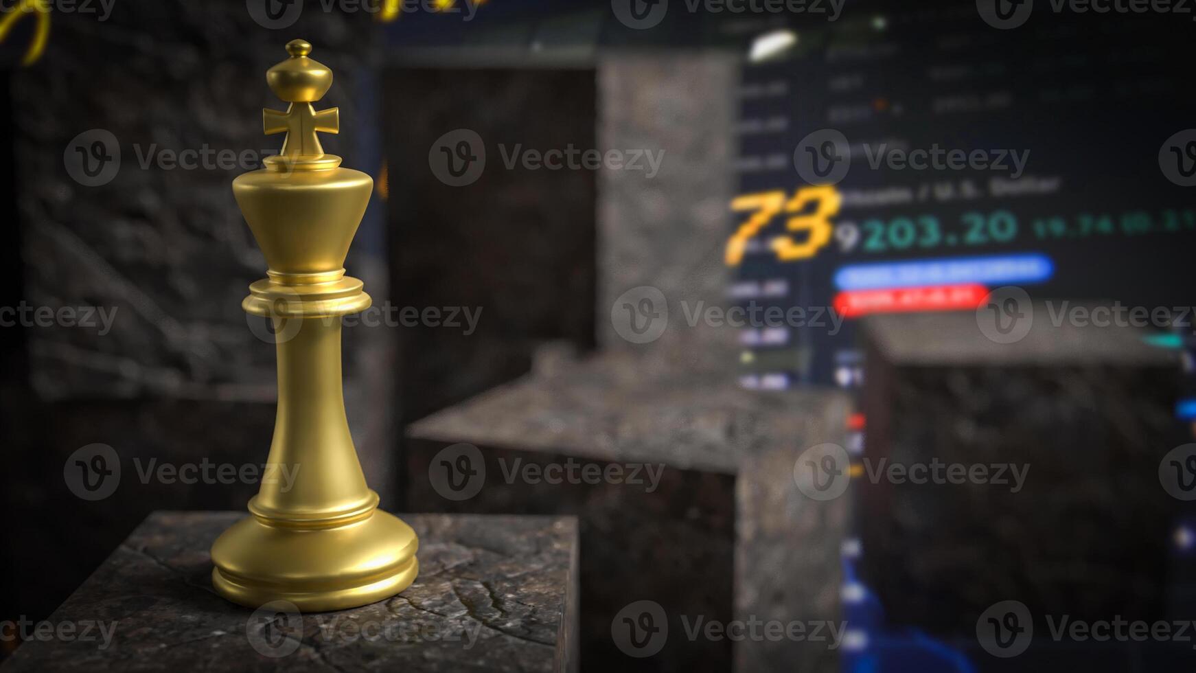 The gold king chess on cube stone for Business or abstract concept 3d rendering. photo