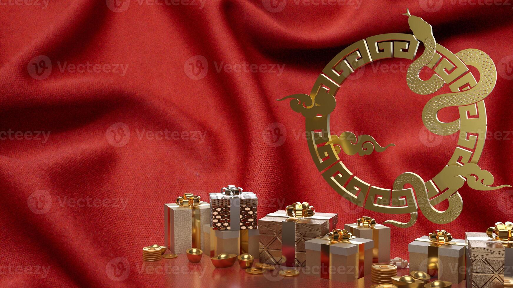 The gold snake and gift box for Chinese new year concept 3d rendering. photo