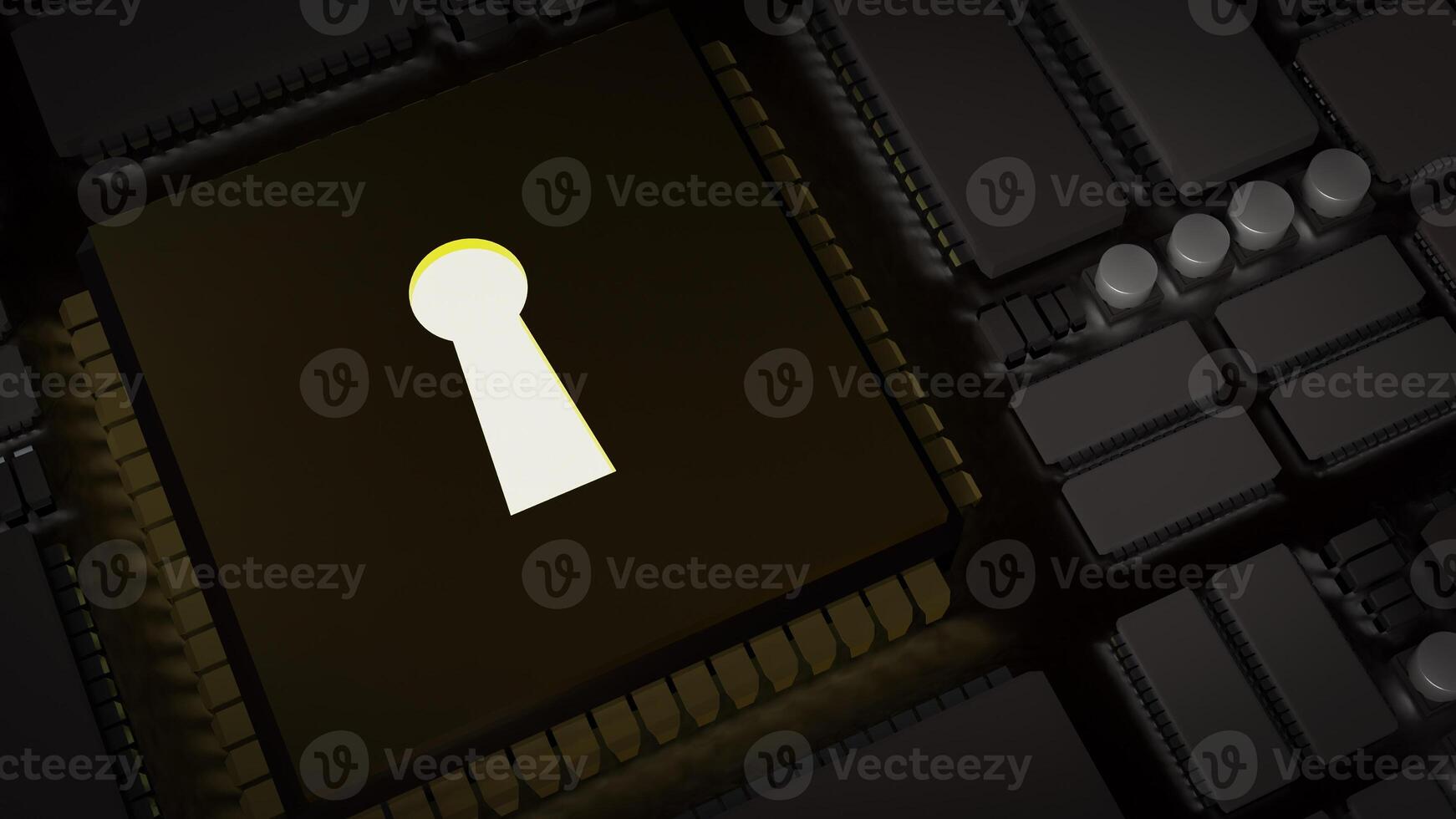 The Lock on pcb Board for technology security concept 3d rendering. photo