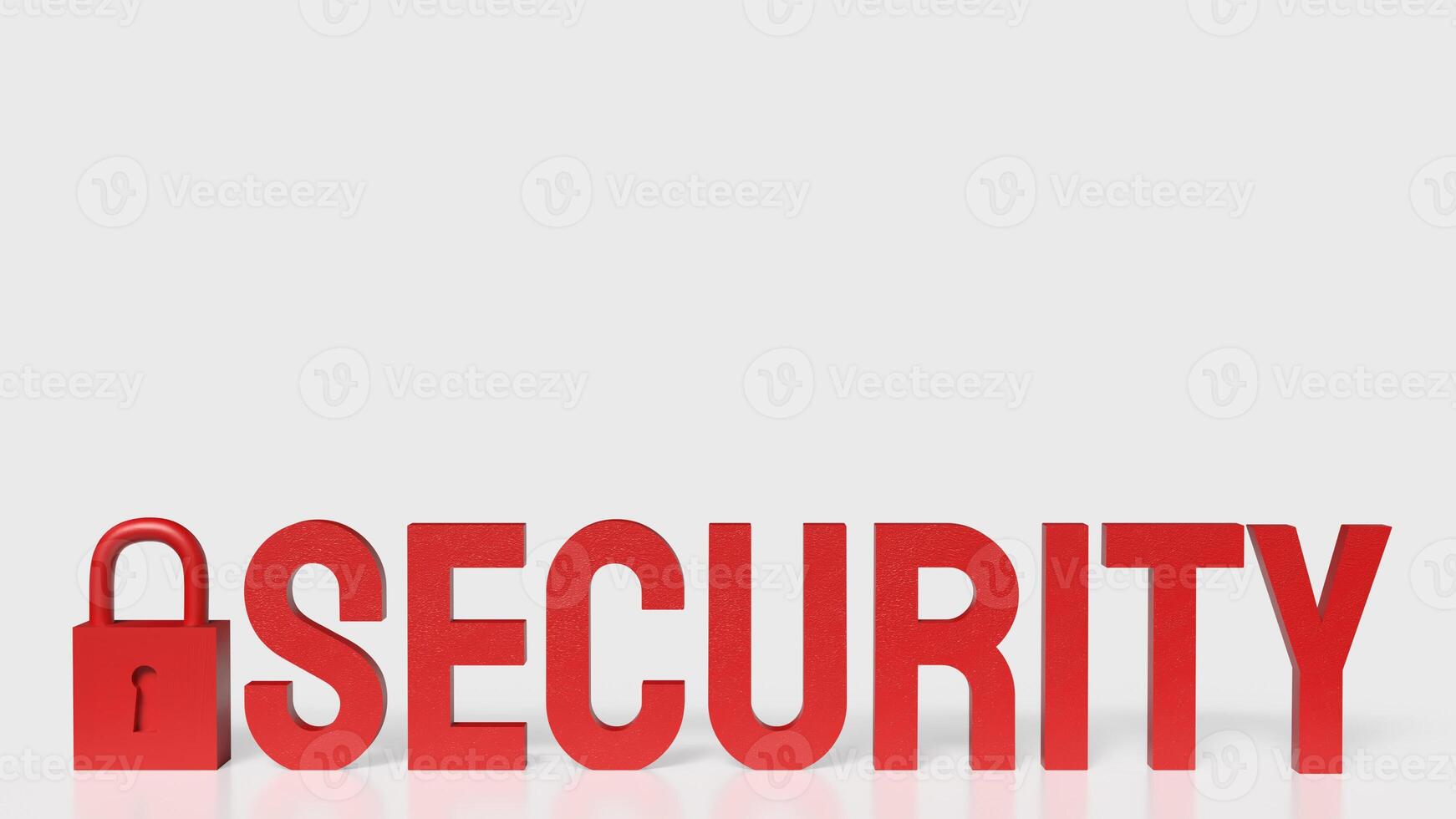 The lock and red security text on white background 3d rendering. photo
