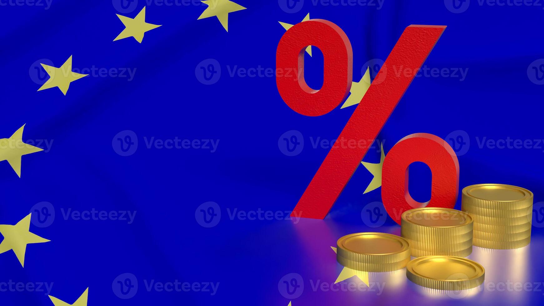 The percent and coins on euro flag Background 3d rendering. photo