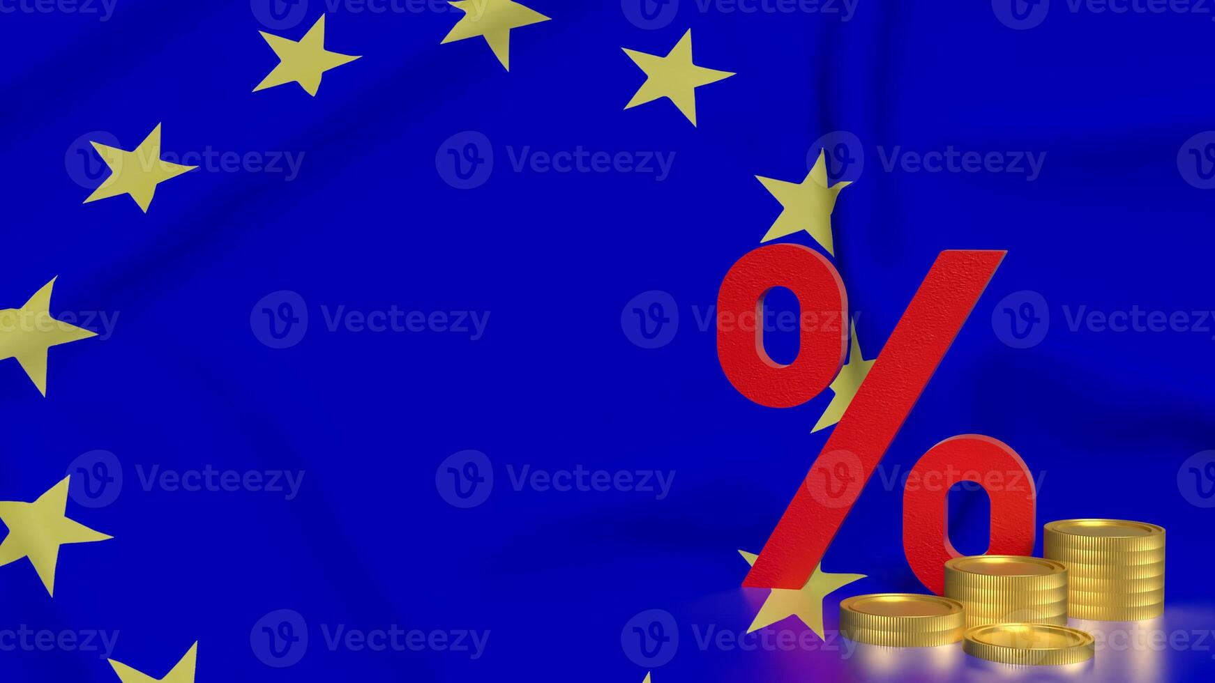 The percent and coins on euro flag Background 3d rendering. photo