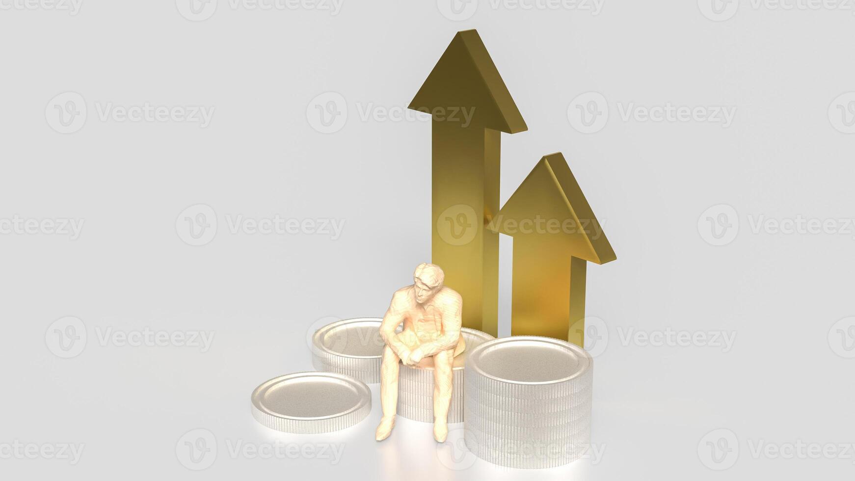The man siting on coins for business concept 3d rendering. photo