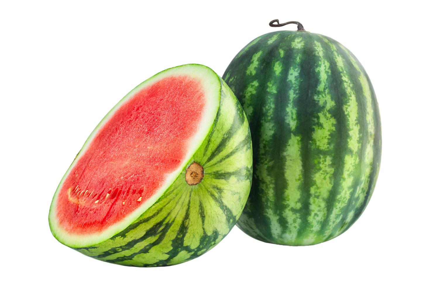 Red juicy watermelon and half isolated photo