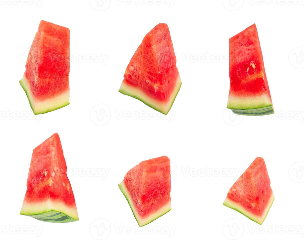 Red watermelon triangular pieces collection isolated photo