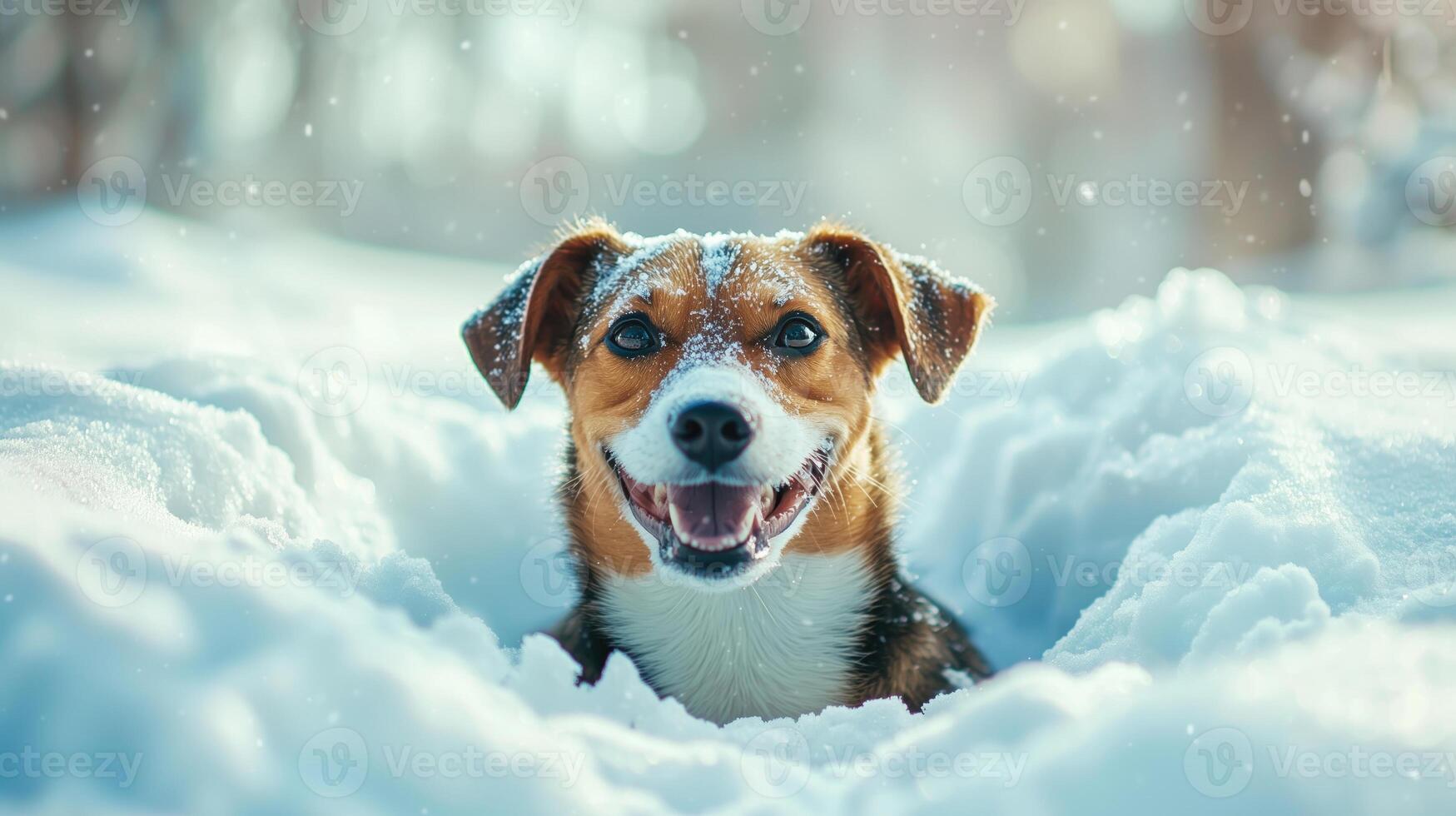 Dog Playing in Snow photo