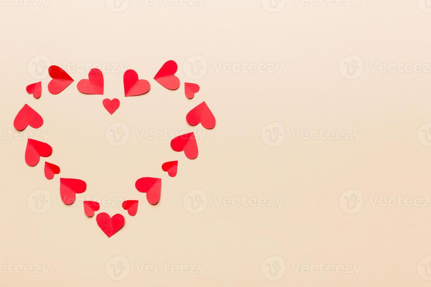 beautiful red heart frame. Valentine day background top view with copy space photo
