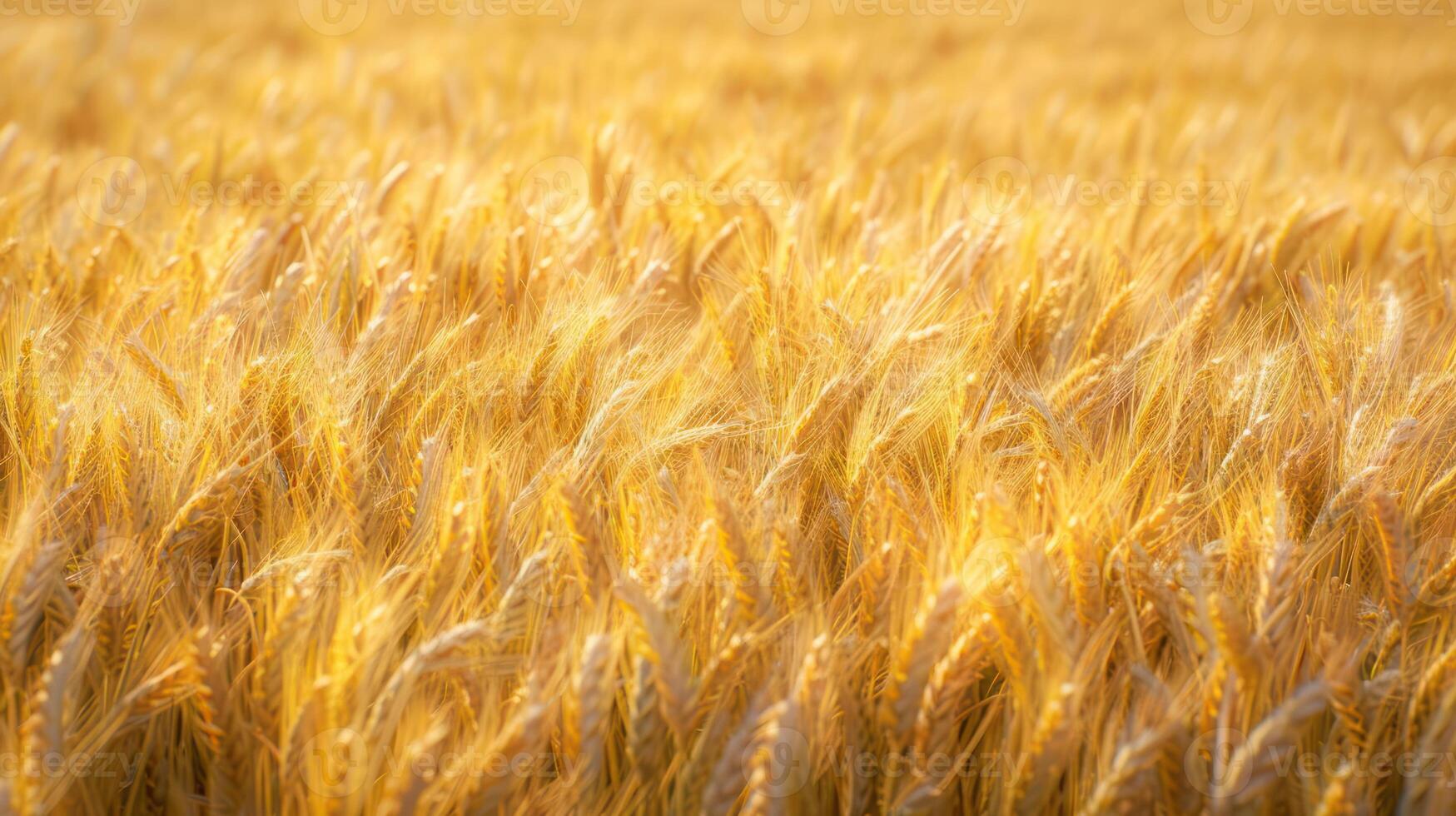 Golden wheat field swaying in the wind with a soft focus background. photo
