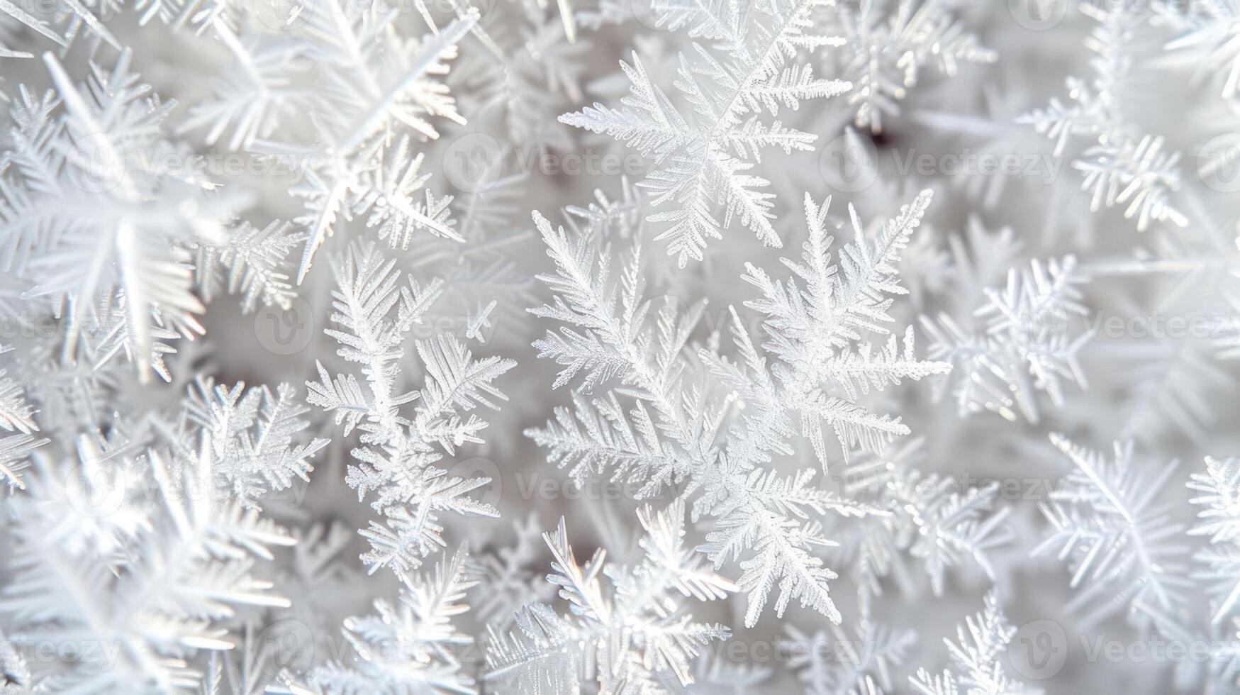 Close-up of delicate white frost crystals forming a mesmerizing abstract pattern. photo