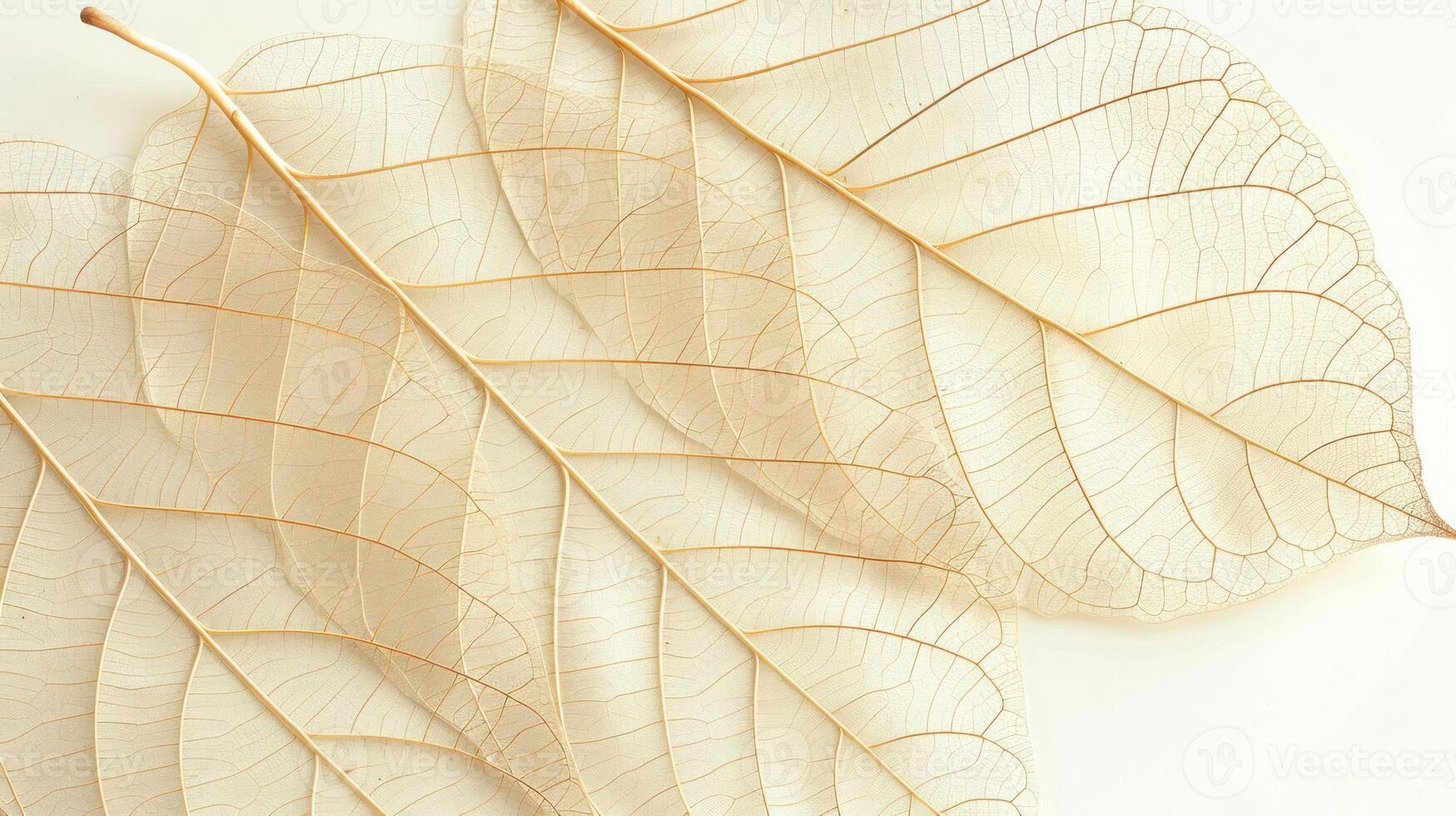 Three delicate, translucent, golden leaves arranged horizontally on a white background. photo