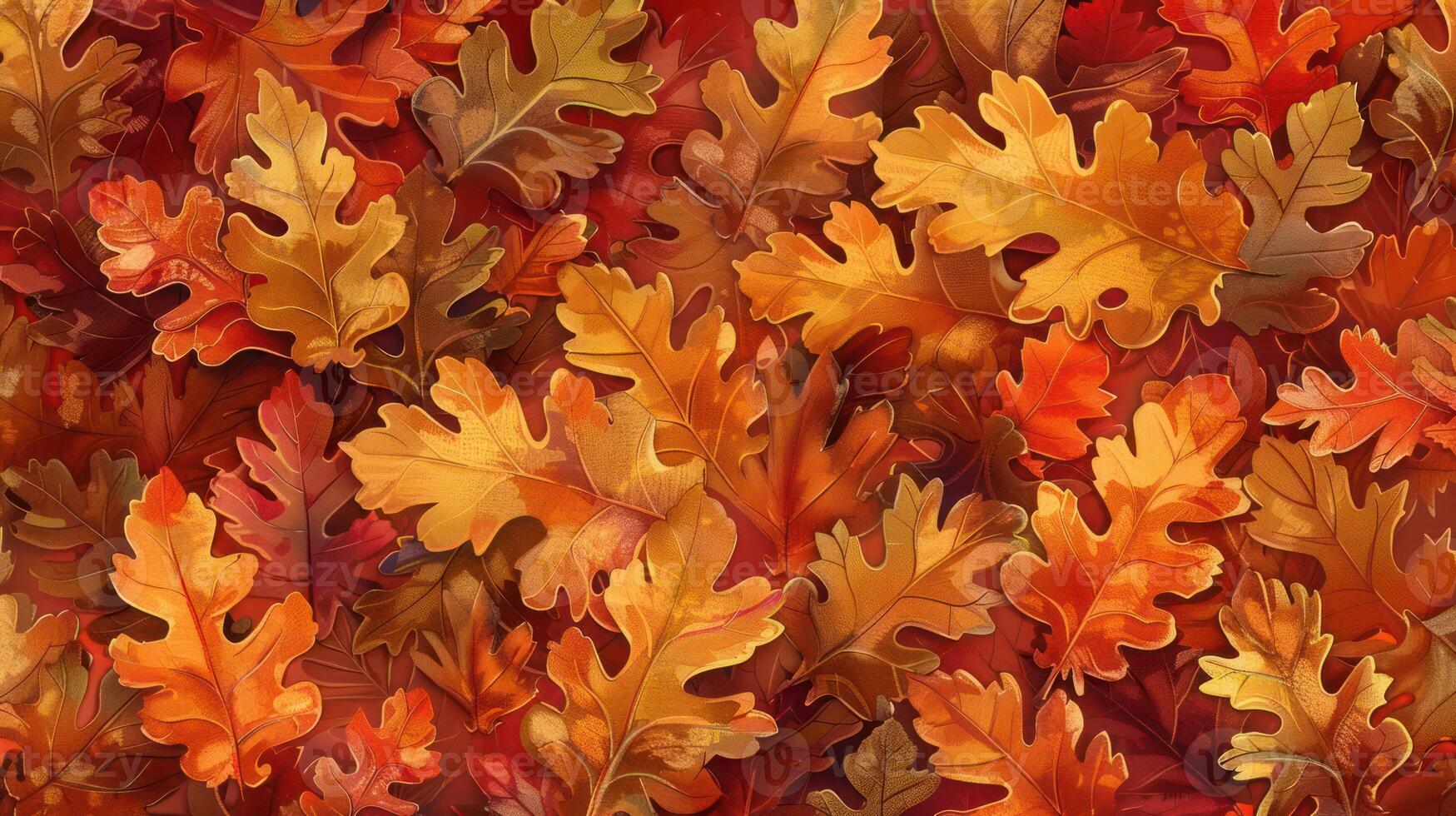 A seamless pattern of autumn leaves in various shades of orange, red, and yellow. photo