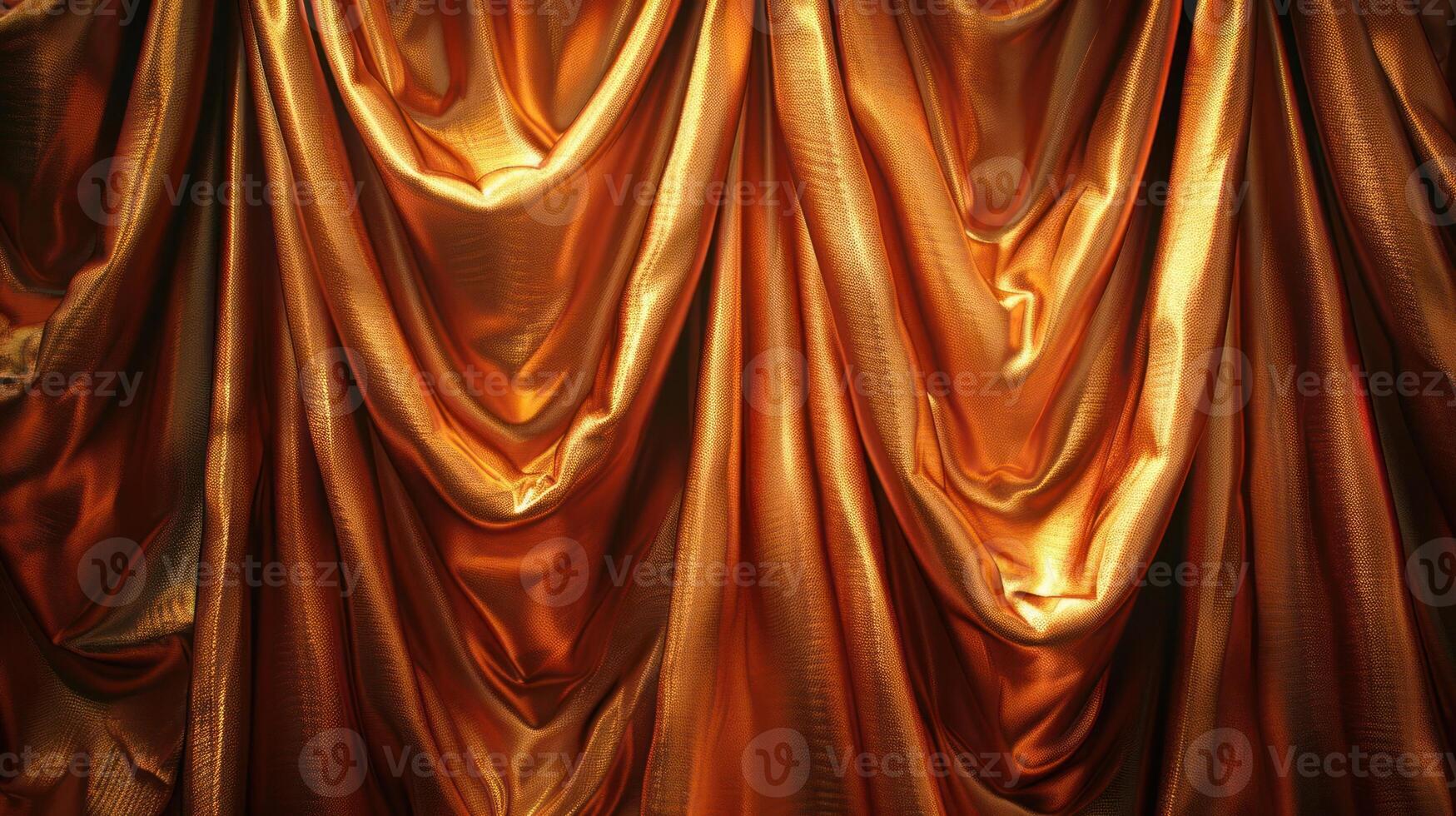 Close-up of silky golden fabric with soft folds and lighting. photo