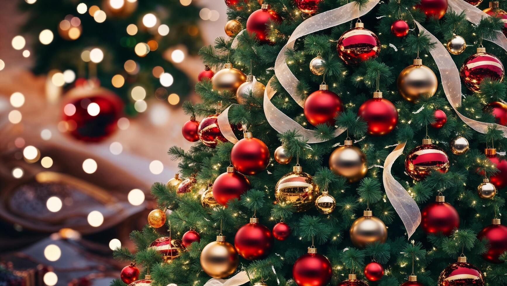 A christmas tree with ornaments and lights photo